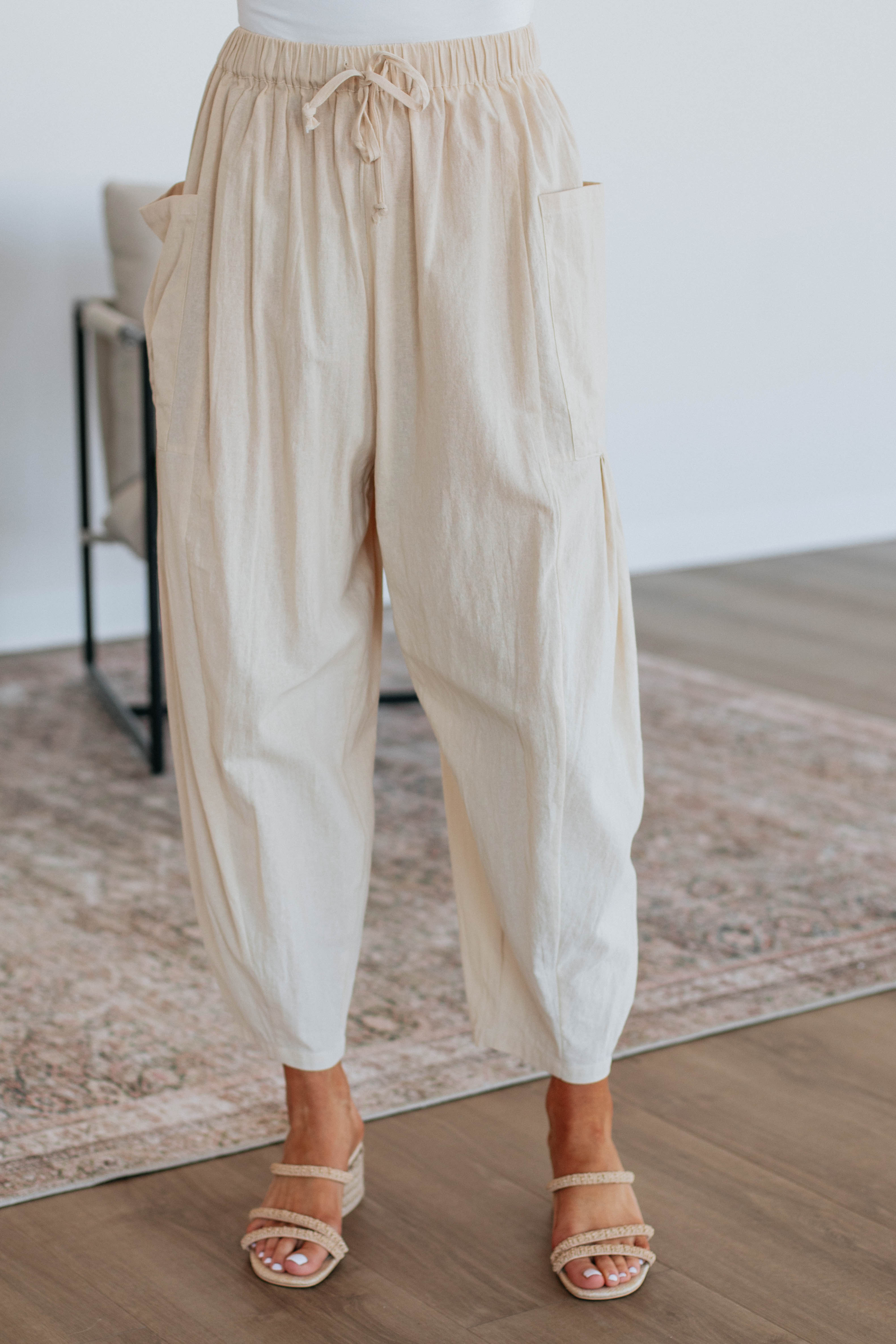 Adeera Women's High-Waisted Beige Casual Pants - Comfortable Stretchy Trousers for Work, Travel & Everyday Wear