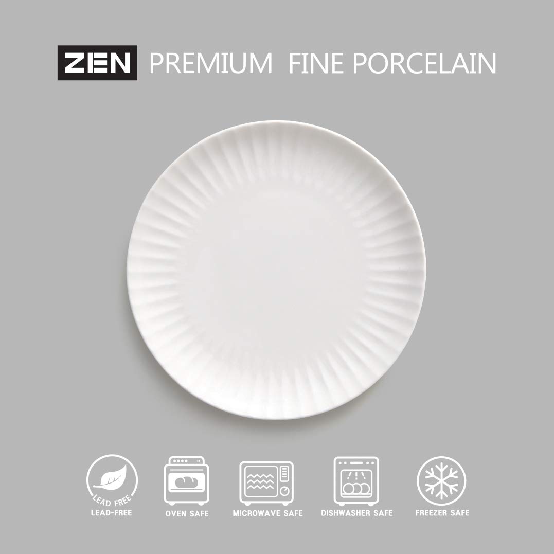 ZEN Pleats Porcelain Dessert Plates 8.3 Inch Set of 6 - Elegant Salad Appetizer Dishes for Dinner Party, Wedding, Holiday Table Setting (Mixed Colors)