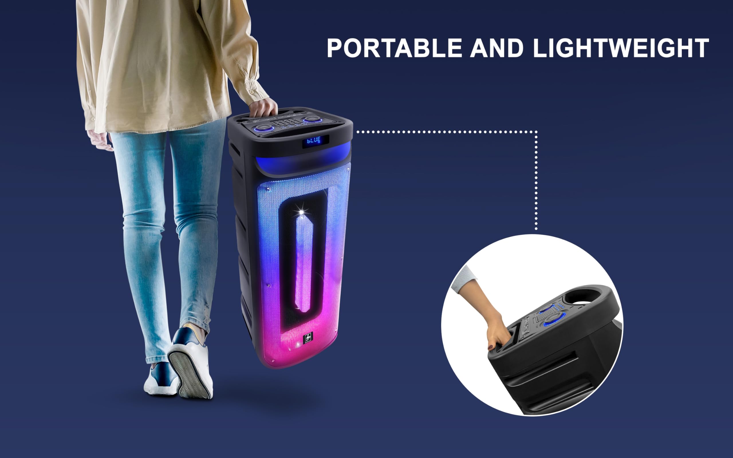 Fisher Bluetooth PA Stereo Speakers System - Portable Wireless DJ & Karaoke Machine with Dual 10