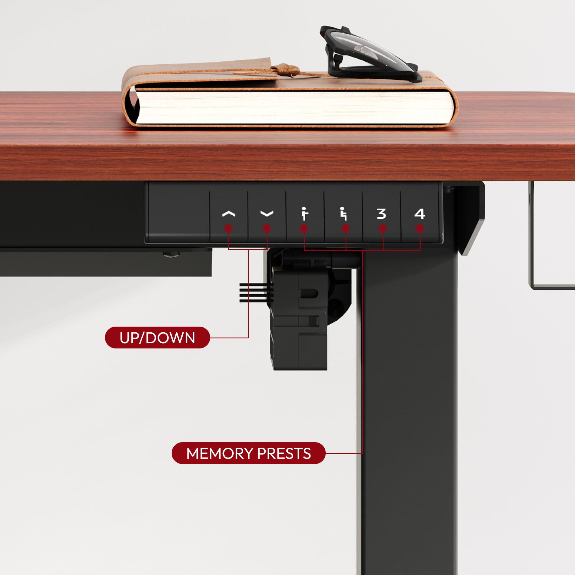 SANODESK 55 x 28 Inches Electric Standing Desk - Height Adjustable Whole-Piece Desktop with 6-Button Controller, Ergonomic Computer Desk for Home Office (Black Frame & Mahogany Top) - Perfect for Remote Work, Gaming Setup, and Small Workspaces