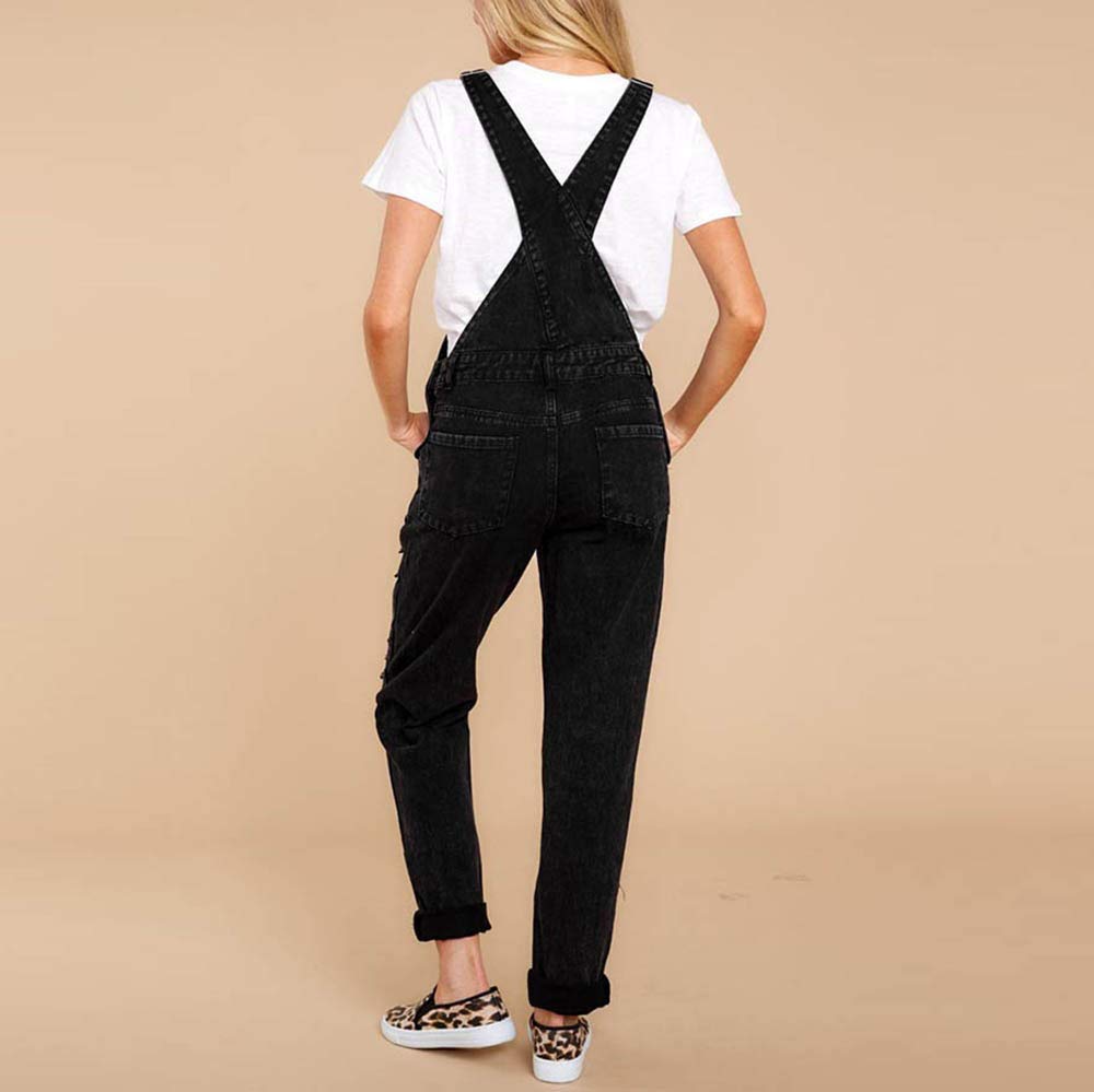 Cenlang Women's Black Ripped Denim Dungaree Overalls - Regular Fit Jumpsuit with Pockets | Casual Wear, Street Style, Workwear & Fashion Outfits