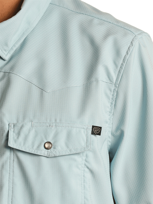 Rock & Roll Denim Men's Ripstop Short Sleeve Snap Shirt - Light Blue Aqua | Casual Summer Wear, Outdoor Adventures & Music Festivals