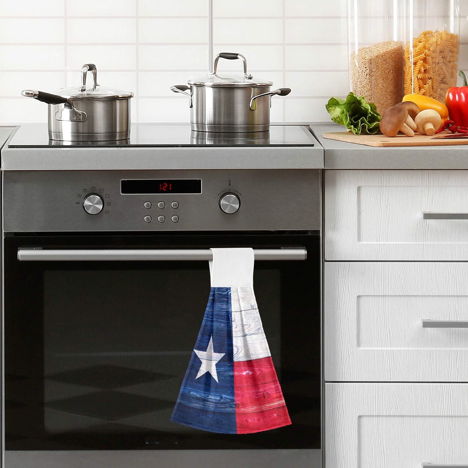 Texas State Flag Wooden Kitchen Hand Towels - Absorbent Hanging Dish Towels with Loops - 2 Pack for Kitchen, Bathroom & Outdoor BBQ Use