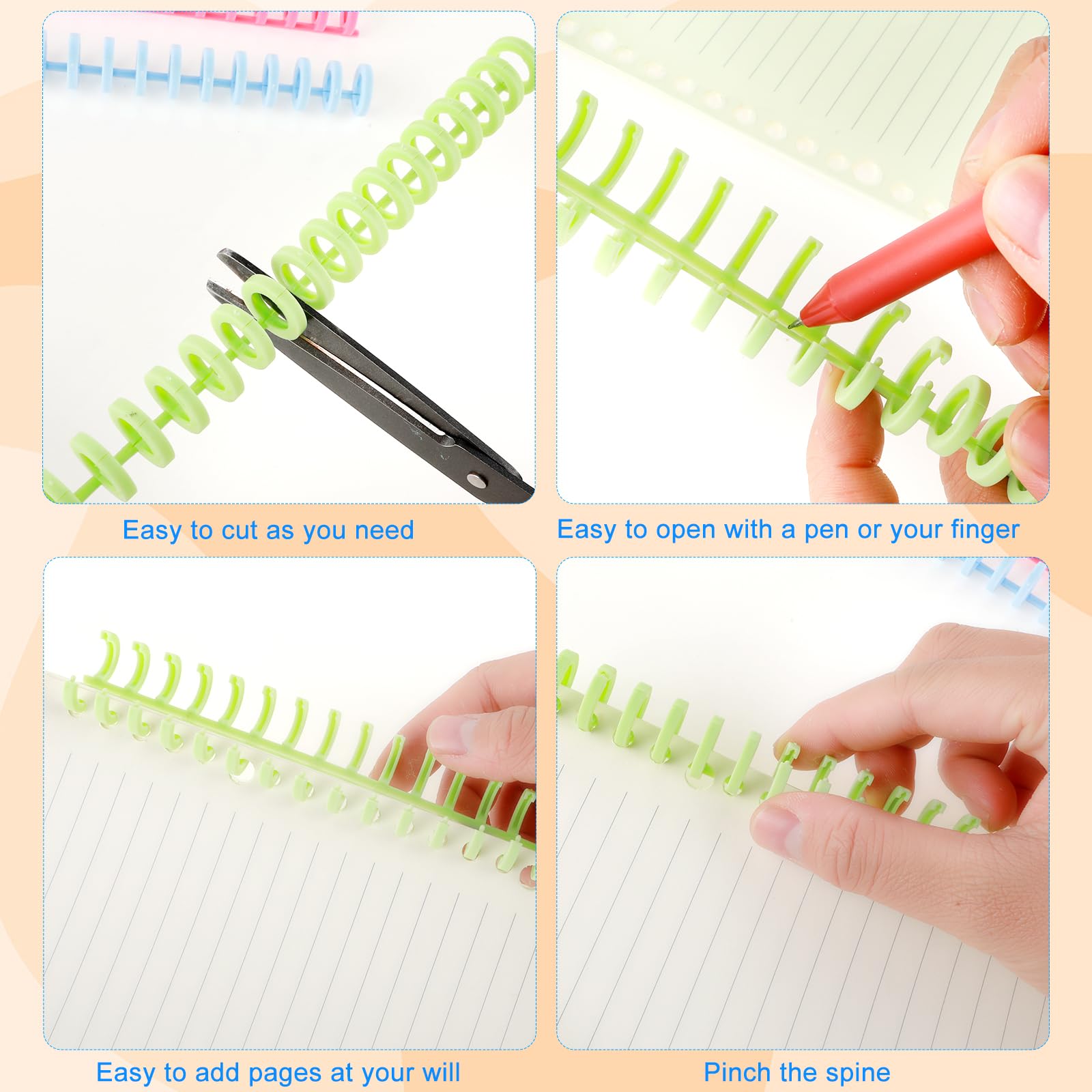 10Pcs Plastic Comb Binding Spines - 2/5 Inch Diameter 30-Ring Spiral Book Binders for Documents (5 Colors) | Easy to Open & Close, Add/Remove Pages | Perfect for Student, Teacher & Office Files, Presentations & DIY Projects