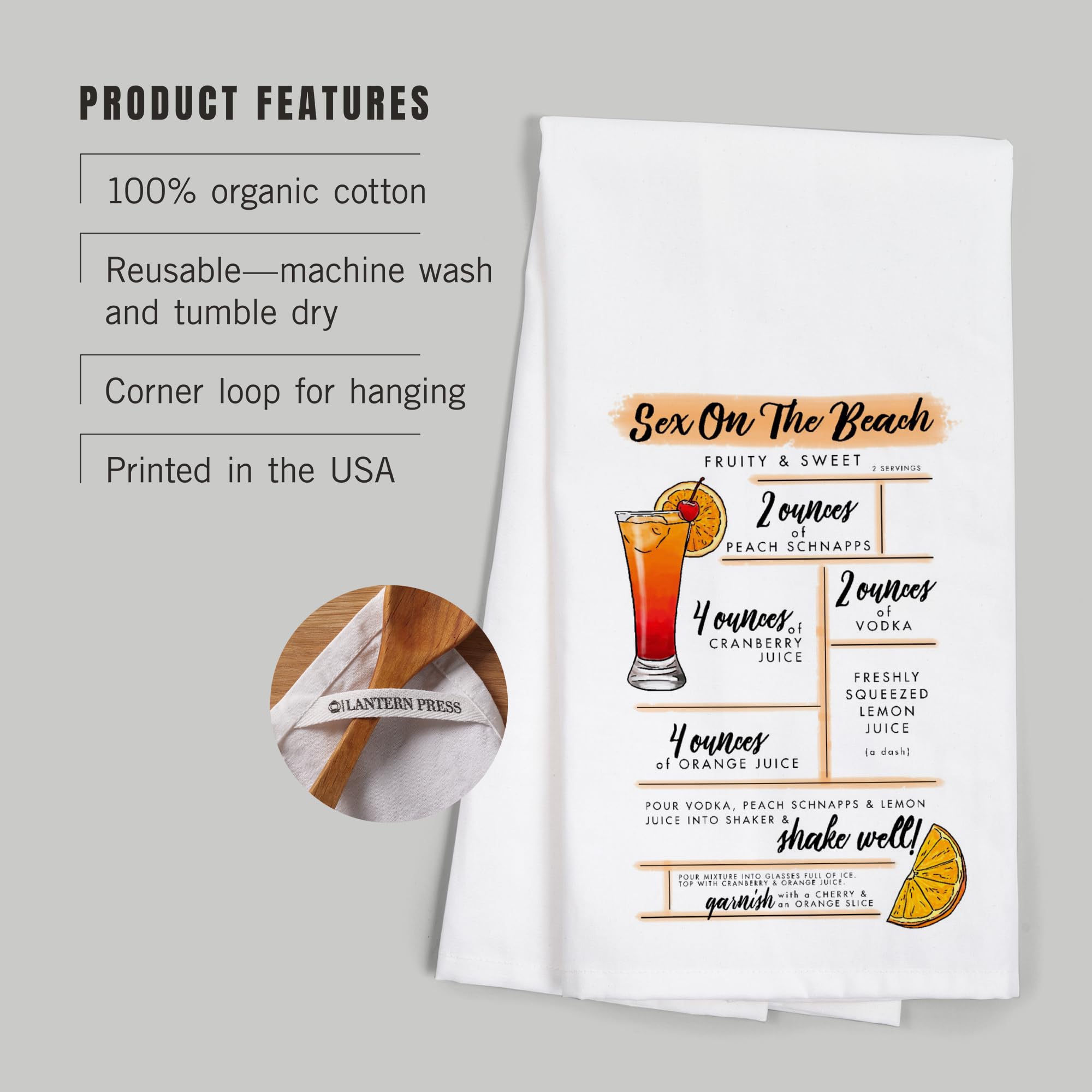 Lantern Press Sex on The Beach Cocktail Recipe - 100% Cotton Tea Towel & Decorative Hand Towel for Kitchen, Bathroom & Home Decor | Perfect for Cocktail Parties, Bar Accessories & Coastal Themed Decor