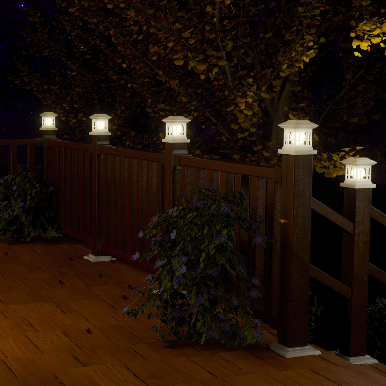 Solar Post Lights Outdoor - 12 Pack White LED Fence & Deck Lights for 3.5x3.5 to 5x5 Posts - Waterproof IP65, RGB & Warm White, 20LM Brightness with 1000mAh Battery - Perfect for Garden, Pathway, Patio and Backyard Lighting