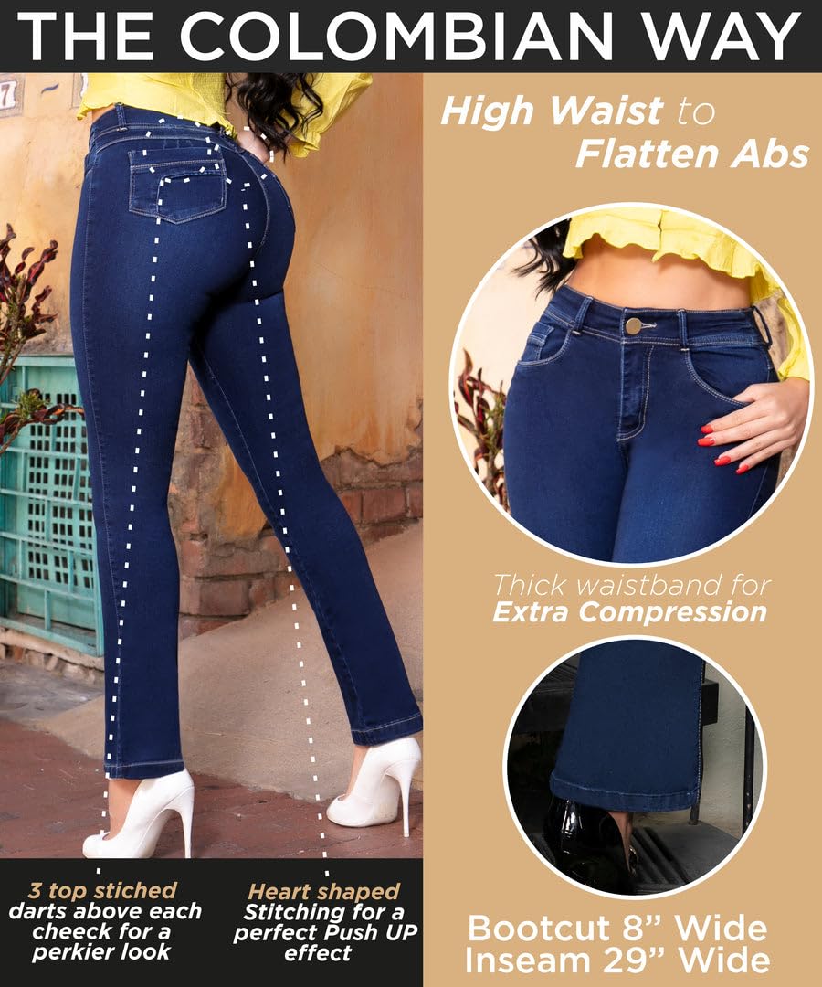 Colombian Butt Lifting Jeans for Women - Boot Cut Denim Pants with Sculpting Effect | Blue Jeans for Curvy Figures | Perfect for Night Out & Date Night