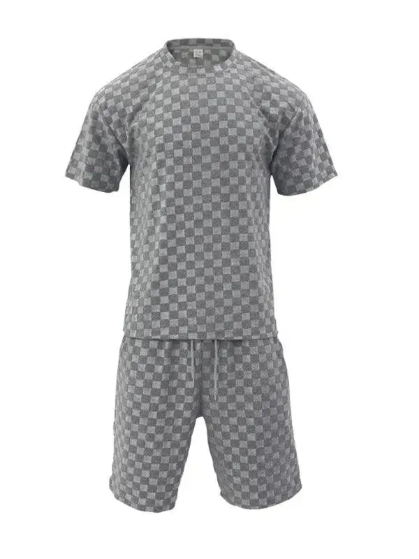 Men's Relaxed Checkerboard Print Casual Shorts Set - Summer Comfort & Streetwear Style for Outdoor Activities and Lounge Wear