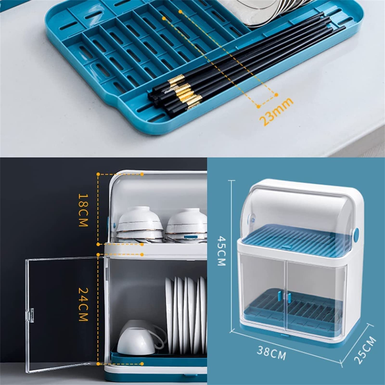 2-Tier Dish Drying Rack with Drain Board & Transparent Dust Cover - Space Saving Kitchen Organizer for Plates, Cups, Utensils - Perfect for Small Kitchens, Apartments & RVs