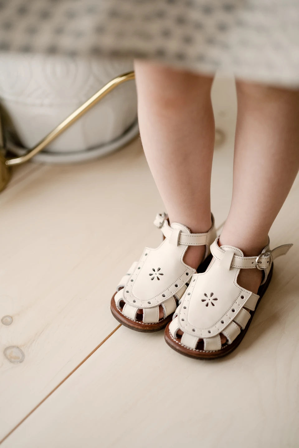 Kids Leather Sandals | Cream Flora Comfortable Summer Sandals for Boys & Girls | Perfect for Beach, Park & Outdoor Play