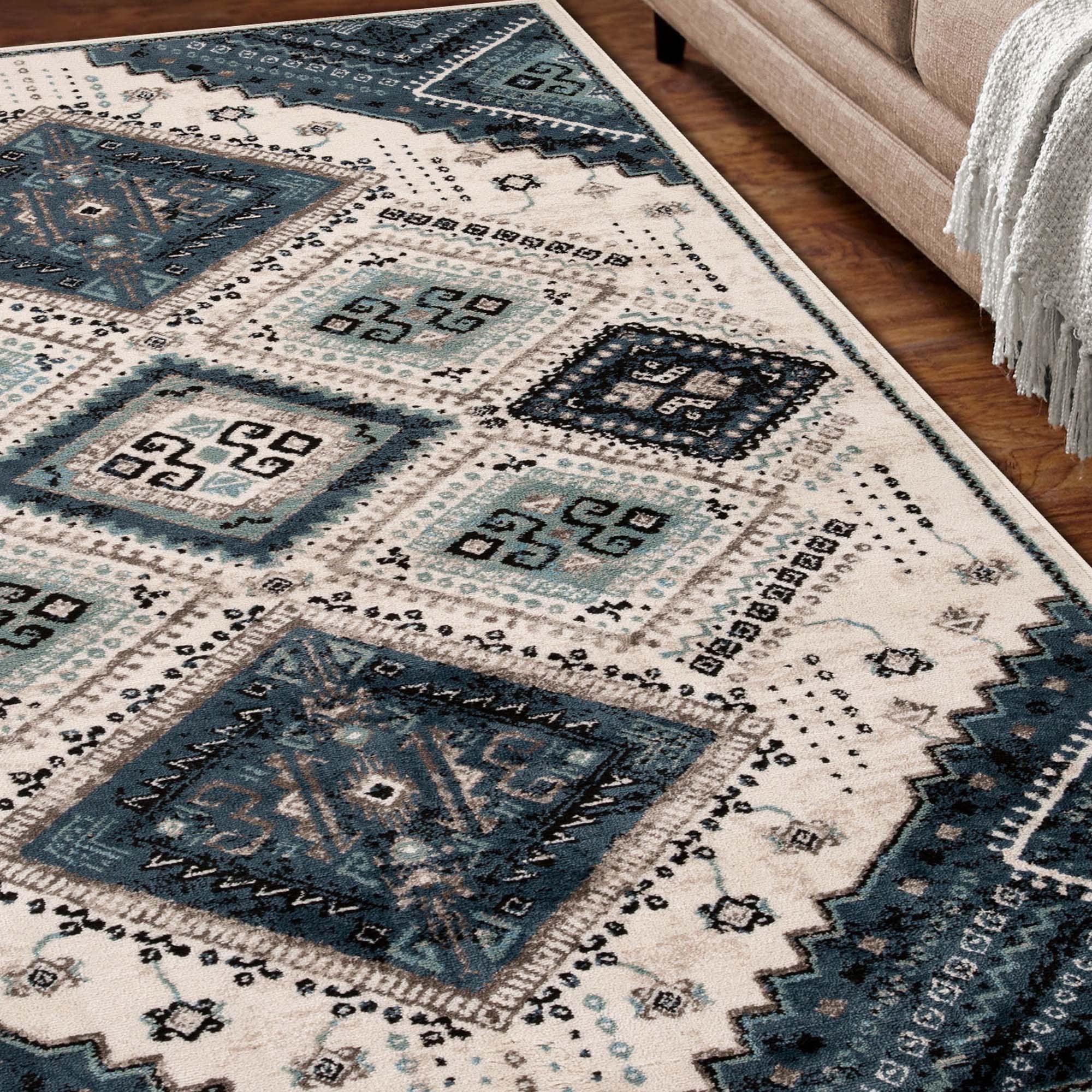 Poway Geometric Medallion Indoor Area Rug - Non-Slip Modern Bohemian Design Rug for Living Room, Bedroom, and Office Decor