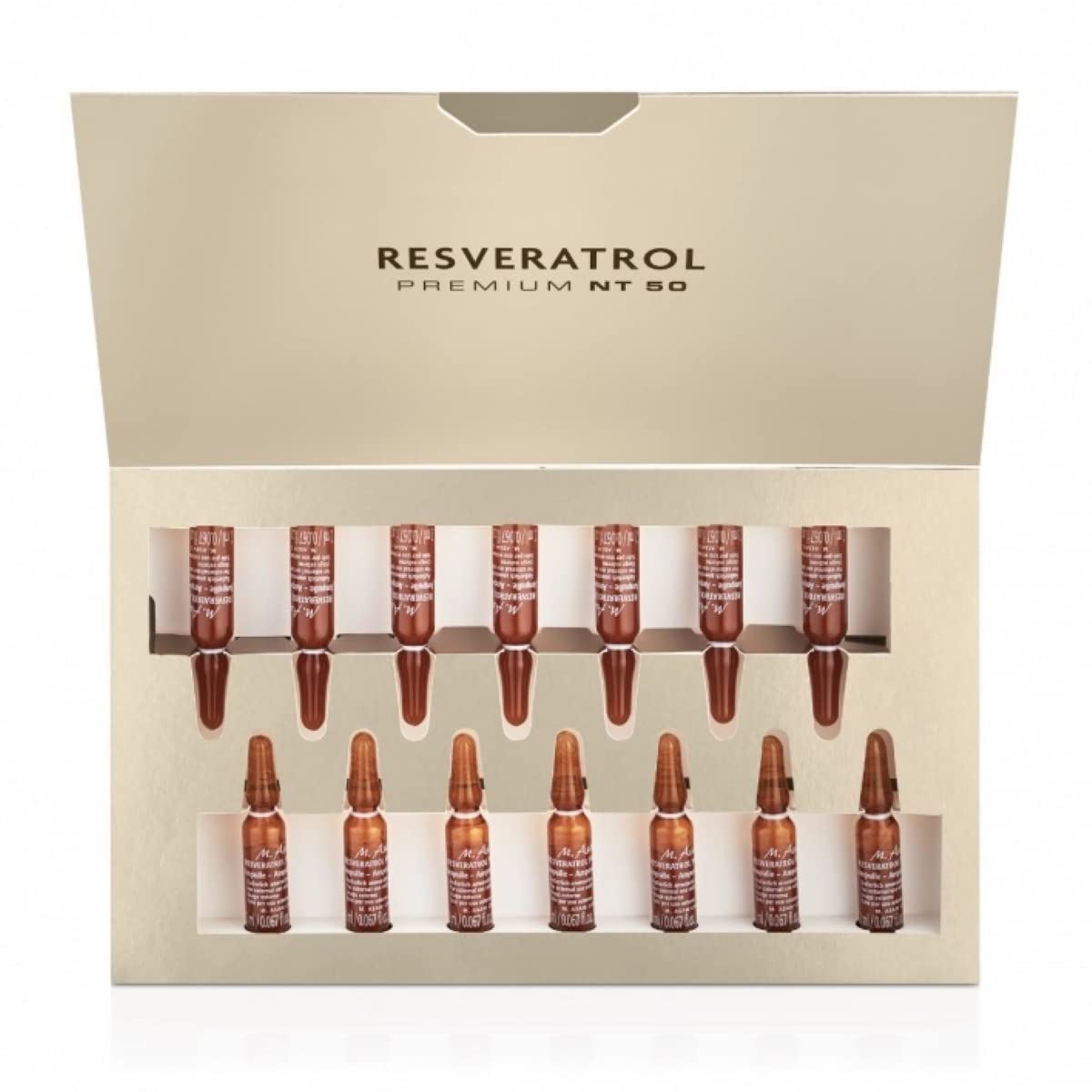 M. Asam Resveratrol Premium NT50 Face Serum Ampoules – Vegan Anti-Aging Treatment for Fine Lines, Wrinkles & Crow's Feet | 14-Day Intensive Facial Care (14x 0.067 FL Oz) | Perfect for Night Routine & Travel Skincare