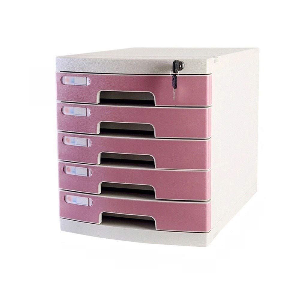 LEYT 5-Layer Flat File Cabinet with Lock & Label - Medium Size Office Storage Organizer for Documents, Files & Office Supplies in Pink | Perfect for Home Office, School & Workplace Organization