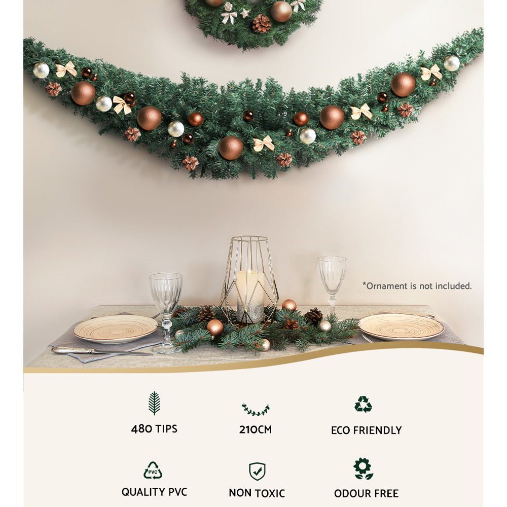 2.1M Christmas Garland - Premium Green Xmas Tree Decoration for Holiday Home Decor | Perfect for Christmas Trees, Fireplace Mantels & Staircase Railings