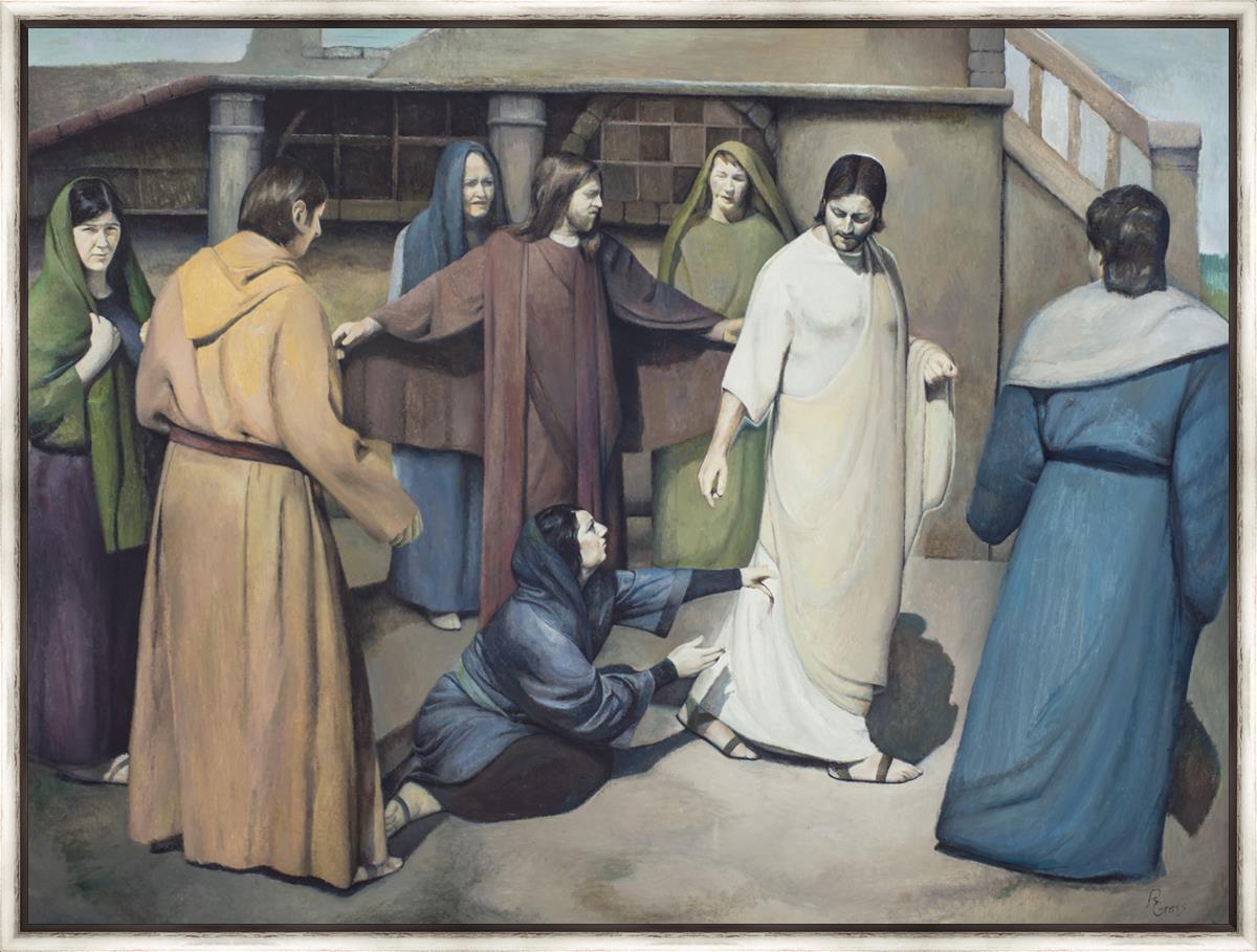 Large Wall Art Canvas Print - Inspirational Biblical Scene 'And Touched His Garment' - Perfect for Living Room, Bedroom & Church Decor