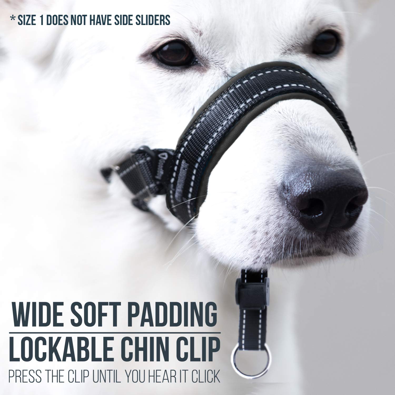 GoodBoy No-Pull Dog Head Halter with Safety Strap - Stop Leash Pulling for Small, Medium & Large Dogs - Padded Training Headcollar for Gentle Control - Includes Training Guide (Size 1, Black) - Perfect for Walks, Jogging & Obedience Training