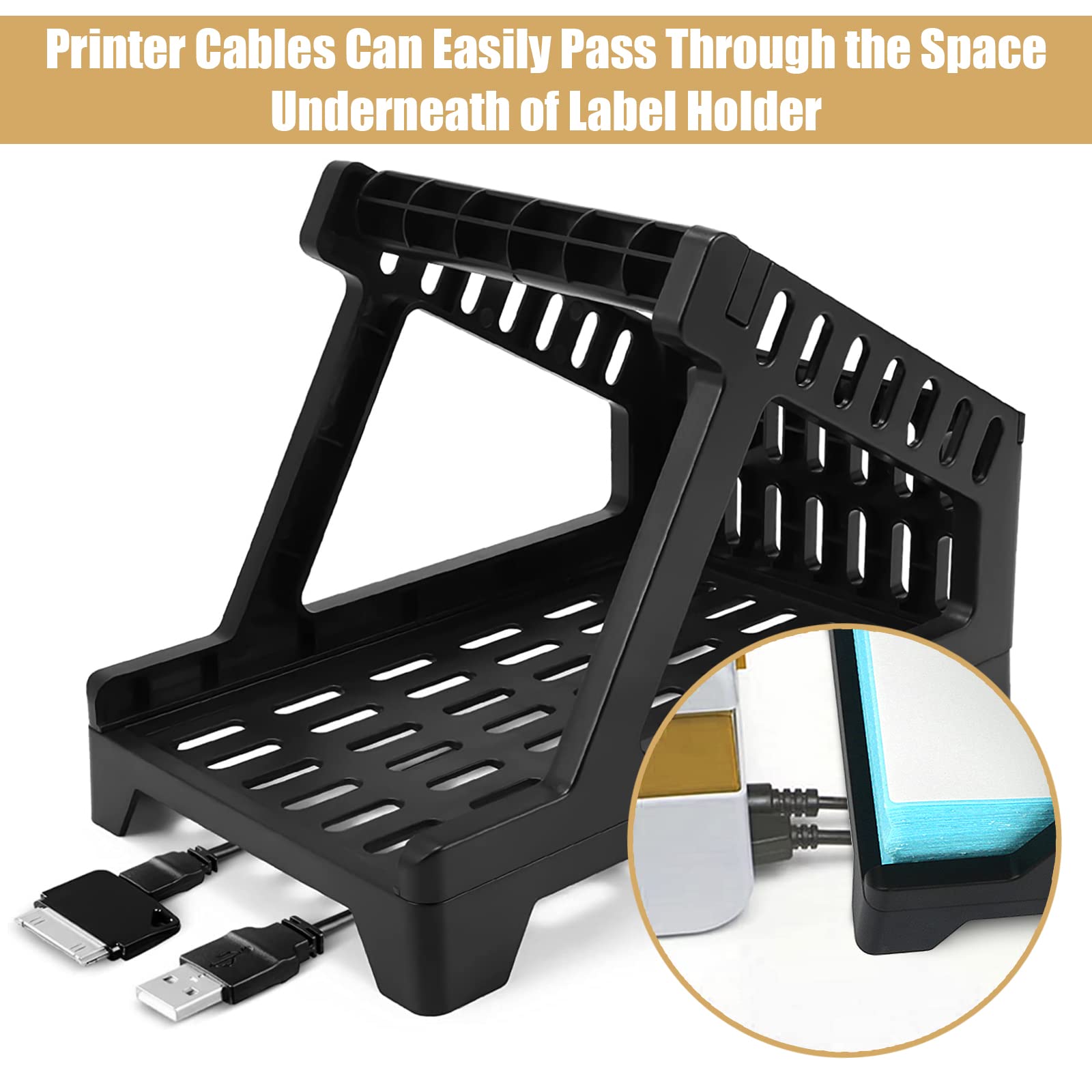 Ctemnpho Large Label Holder for Rolls & Fan-Fold Labels - Desktop Organizer Basket Stand for Zebra, Brother, DYMO Printers - Perfect for Home Office, Retail & Warehouse Labeling (Black, Large Size)