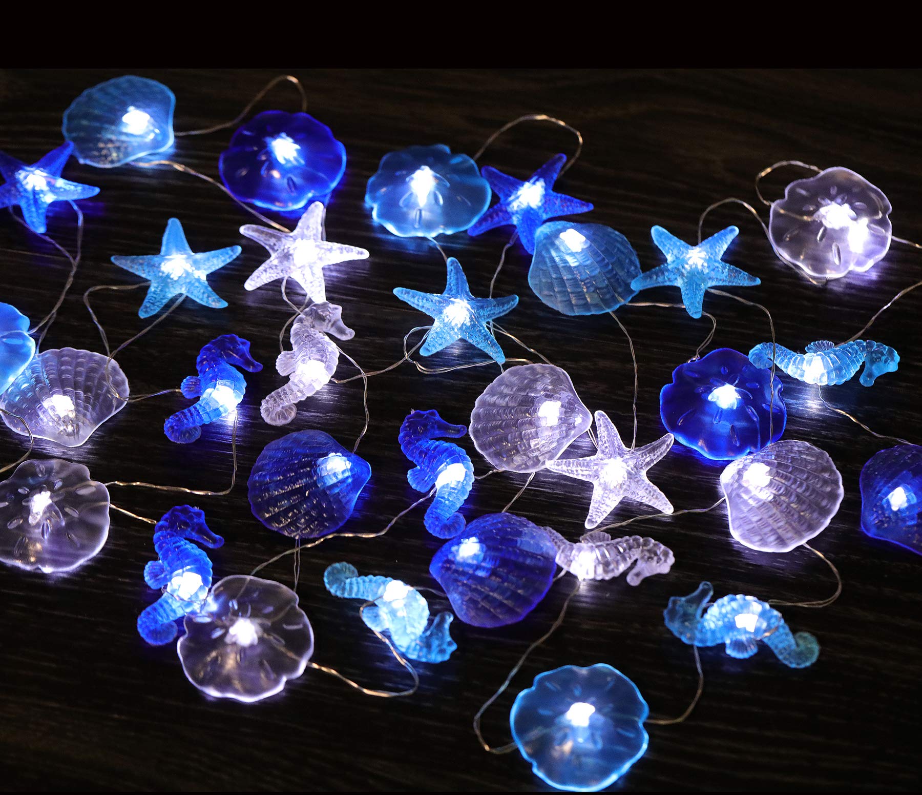36 LED Cold White Coastal String Lights - 17.5 Ft Waterproof Fairy Lights with Seashell, Seahorse & Starfish Decor for Beach Party, Bedroom, Patio, Garden & Outdoor Decorations | Perfect for Weddings, Christmas & Summer Nights