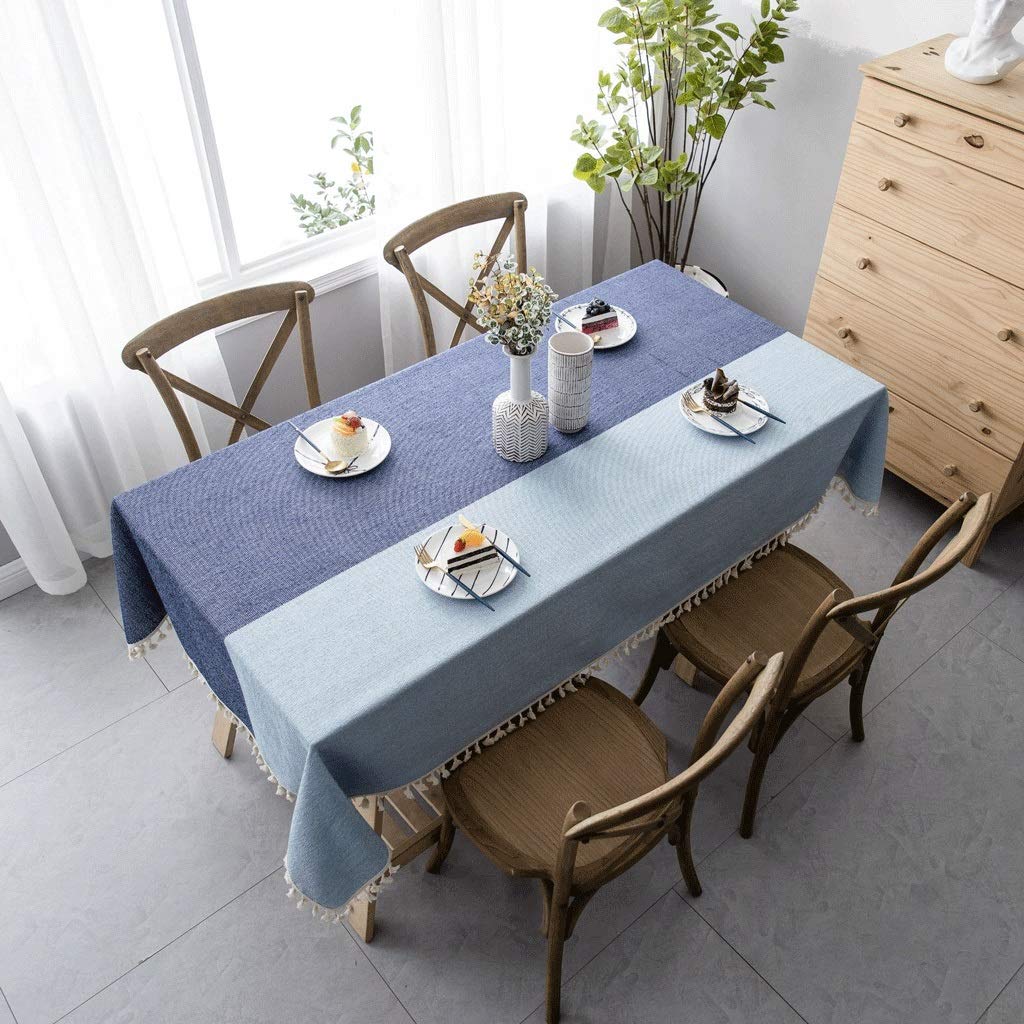 Nordic Waterproof Tablecloth - Imitation Cotton Linen Rectangular Table Cover with Tassels (140x180cm) - Perfect for Dining Tables, Kitchen Decor, and Outdoor Picnics