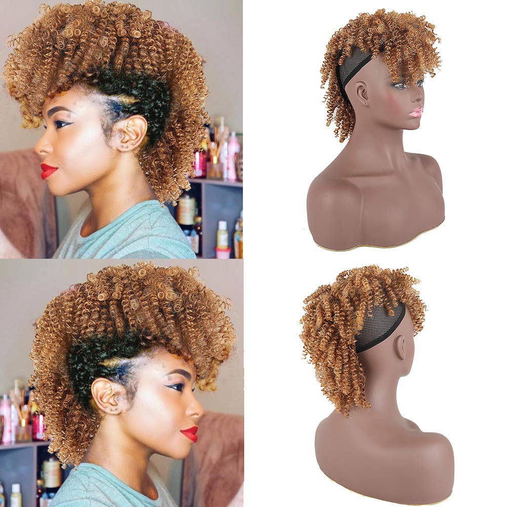 Asiaide High Puff Afro Ponytail Drawstring - Short Curly Ponytail Extension for Black Women | Mohawk Kinky Synthetic Hair Bun with Bangs | Wrap Updo Clip-in Hair Extensions with 6 Clips & 2 Combs (4/630) | Perfect for Cosplay, Daily Wear & Protective Hairstyles