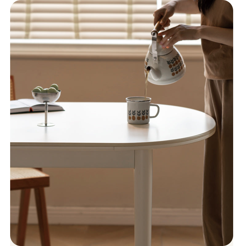 Birch Solid Wood Cream Semi-Circular Dining Table - Modern Farmhouse Style for Small Spaces, Kitchen Nooks & Cozy Breakfast Areas