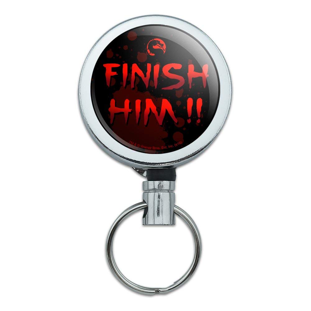 Mortal Kombat Klassic Finish Him Heavy Duty Metal Retractable ID Badge Holder - Key Card Reel with Belt Clip for Security, Office, and Gaming Events
