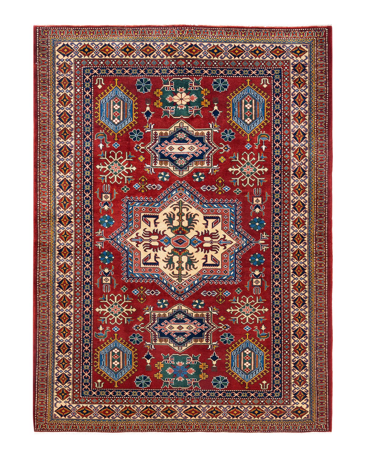 Handmade Bohemian Wool Area Rug 6x9 ft - Unique Hand-Knotted Tribal Orange Rug for Living Room, Bedroom & Boho Home Decor