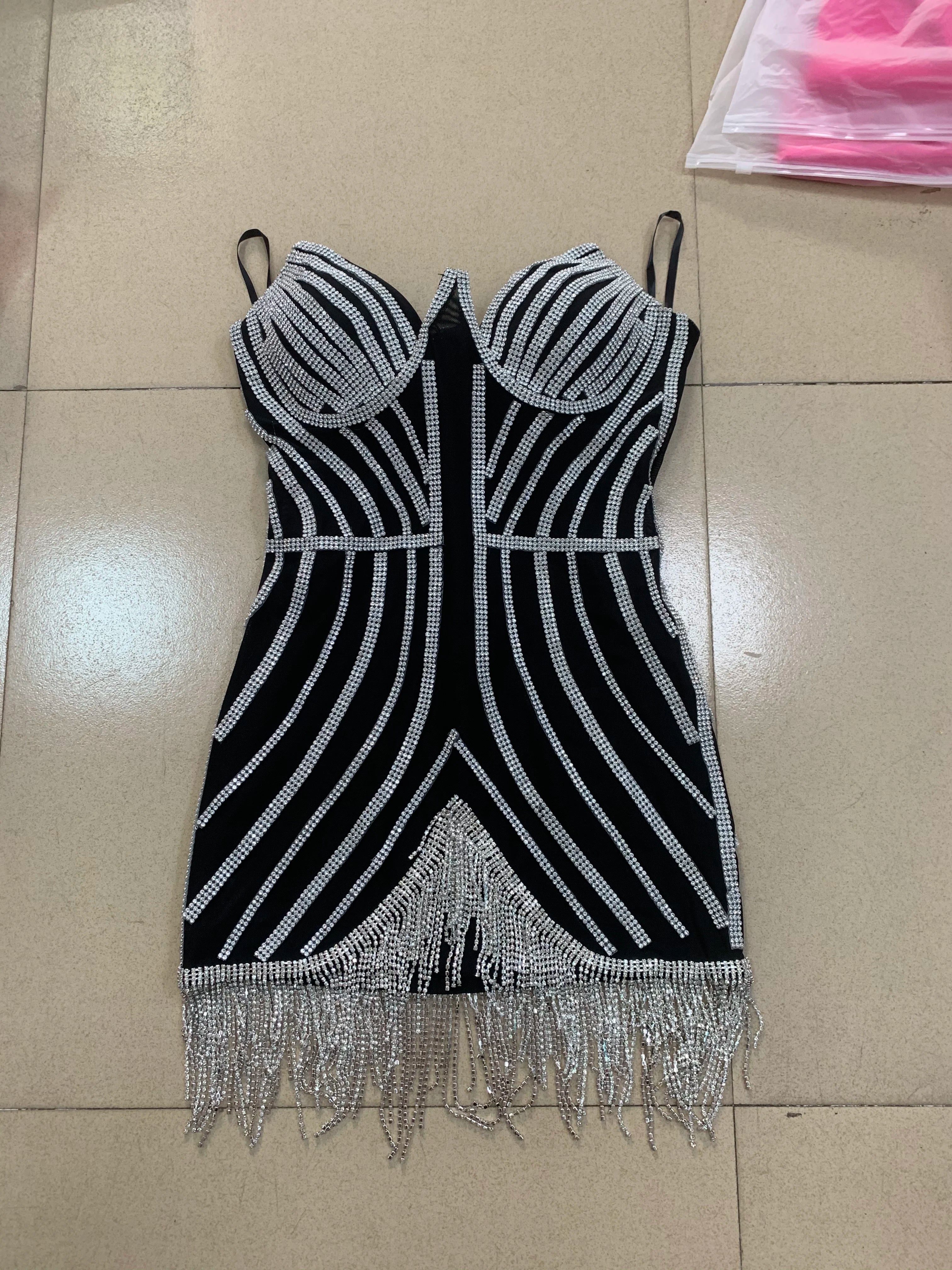 Black Khaki Pearls Sparkly Tassel Party Dress for Women - Sexy Strapless Mini Club Dress for Night Out, Birthday & Celebrity Events | Perfect for Cocktail Parties, Clubbing & Special Occasions
