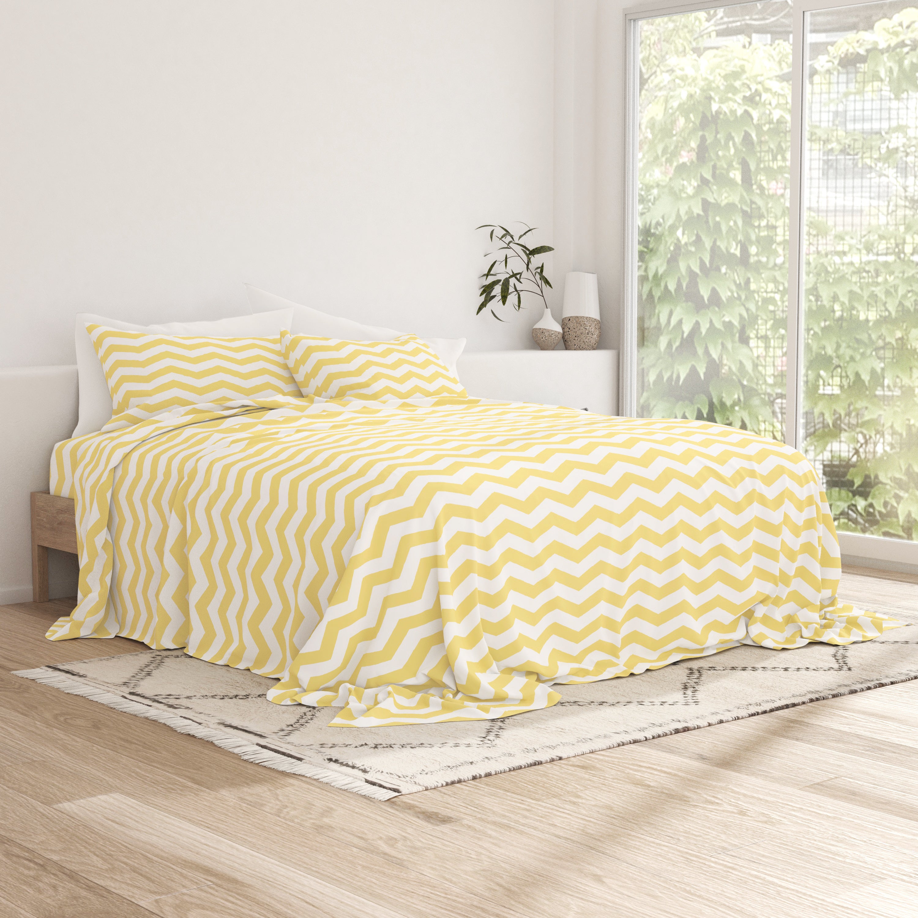 Arrow Pattern 4-Piece Bed Sheet Set - Soft & Breathable Cotton - Queen Size - Perfect for Bedroom, Guest Room & Dorm Decor