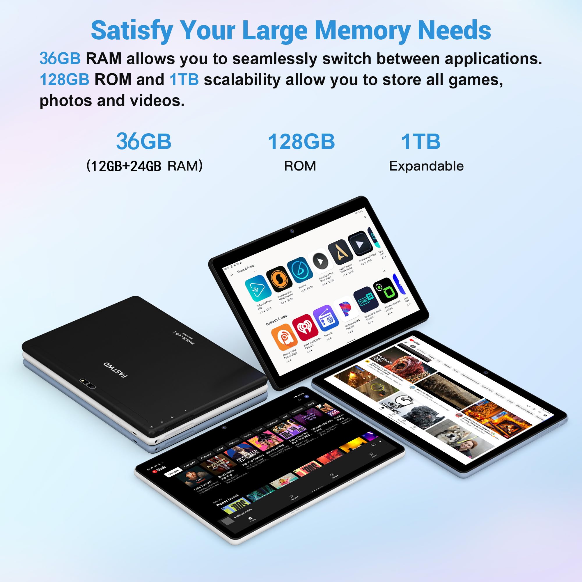 FASTWD 10 Inch Android 14 Tablet (2024 Model) - 5G WiFi Tablet PC with 36GB RAM & 128GB ROM (Expandable to 1TB), 8000mAh Battery, 2-in-1 Design Includes Keyboard, Stylus Pen & Mouse - Perfect for Work, Study & Entertainment (Blue)