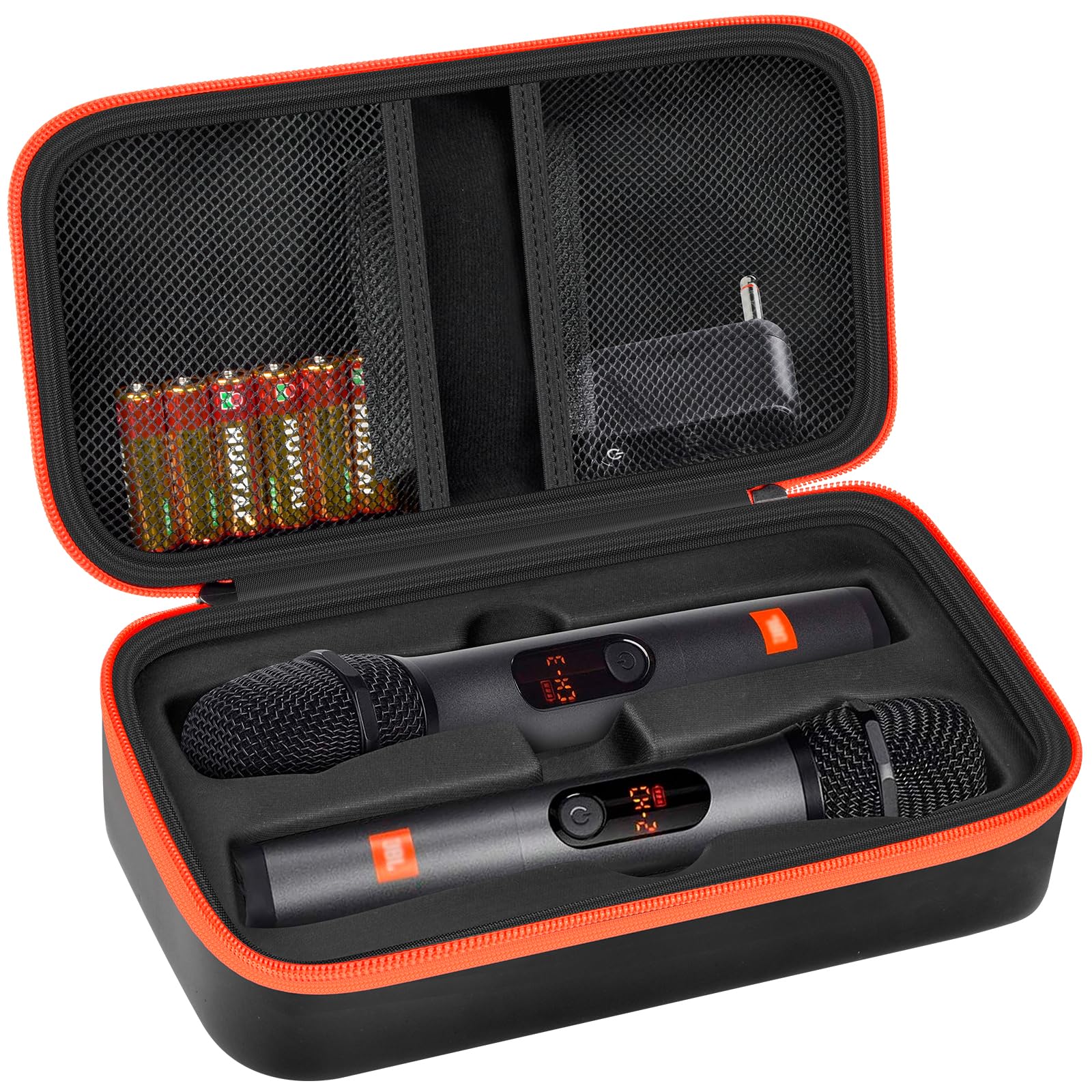 JBL Wireless Microphone Case - Durable Travel Bag for Dual Handheld Mics, Receivers & Accessories | Compatible with JBL Wireless Two Mic System | Includes Storage for AA Batteries & Adapters | Perfect for Karaoke, Singing & Live Performances (Black Box Only)