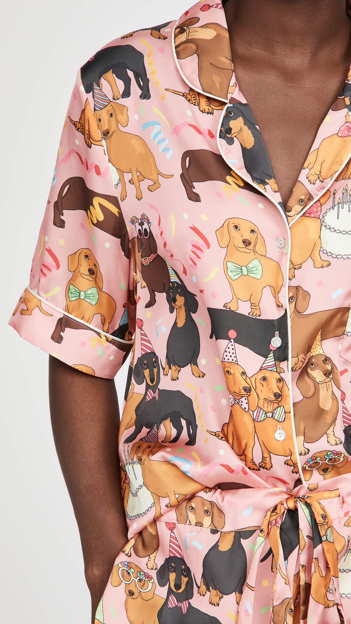 Karen Mabon Women's Hot Dog Birthday Party Short Sleeve Top & Shorts Set - Fun Summer Outfit for Casual Wear, Beach Parties & Festive Celebrations