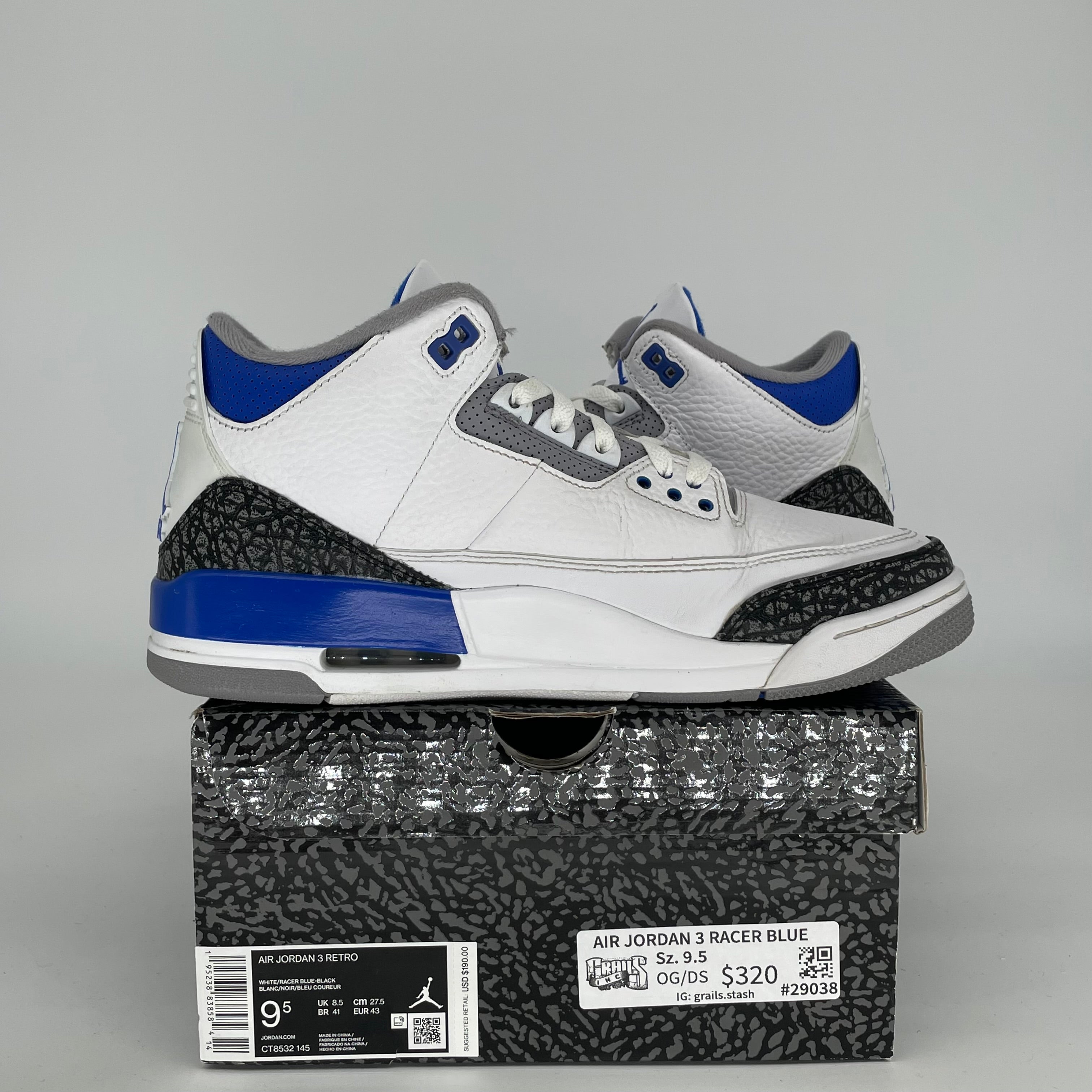 Air Jordan 3 Retro Racer Blue Men's Basketball Shoes Size 9.5 - Style CT8532-145 | Perfect for Streetwear, Sneaker Collectors & Basketball Games