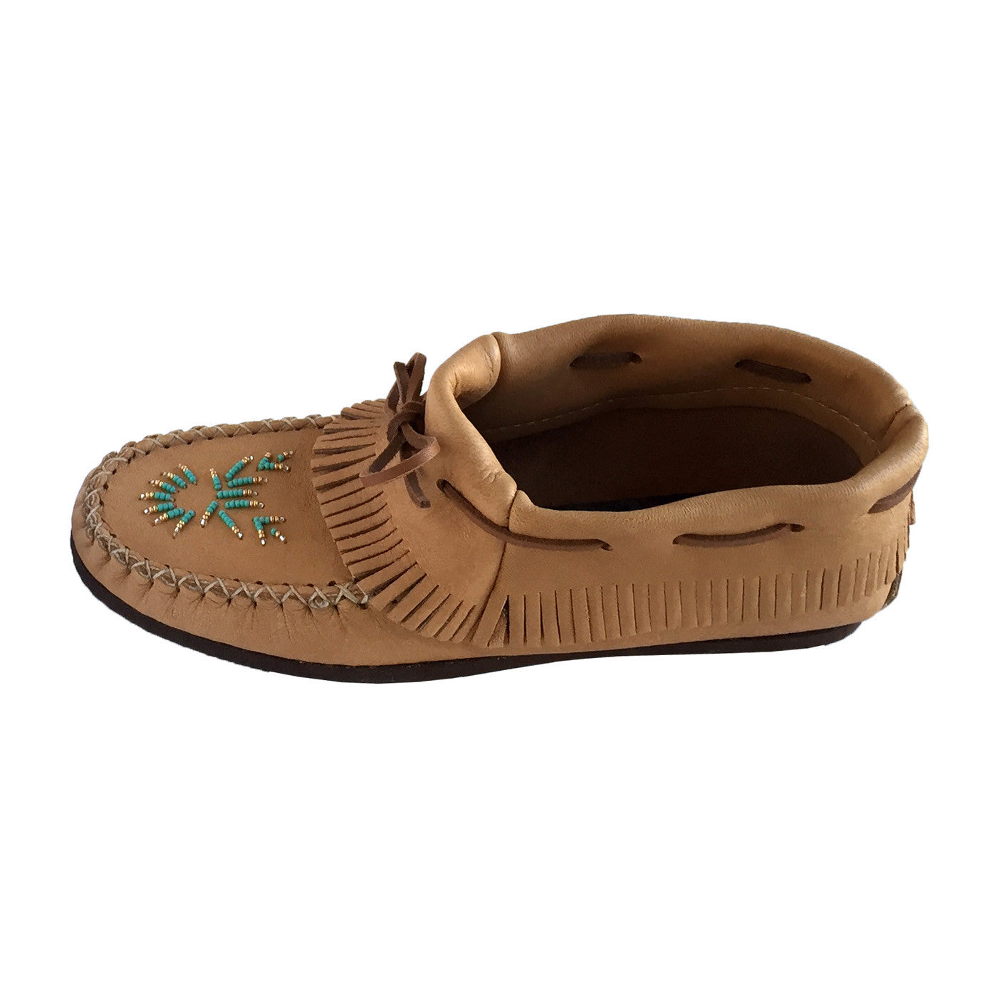 Women's Soft Moose Hide Leather Moccasins with Rubber Sole & Fringed Design - Comfortable Indoor/Outdoor Slip-On Shoes for Casual Wear & Home
