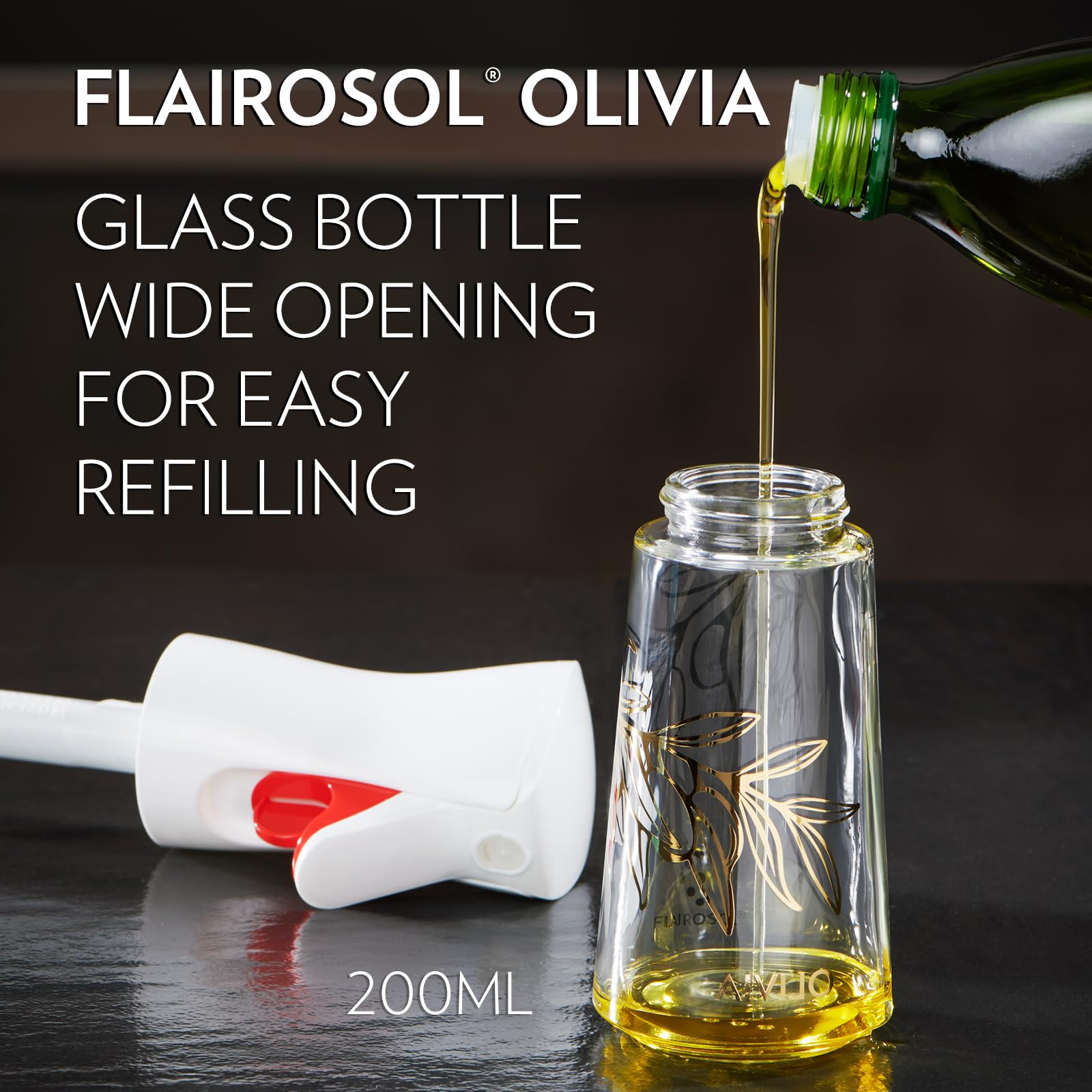 Premium 200ml Glass Olive Oil Sprayer for Cooking - Continuous Mist Oil Dispenser with Portion Control - Perfect for Air Fryer, Salad, BBQ & Healthy Cooking (Golden Leaves Design) - Ideal for Kitchen, Baking & Meal Prep