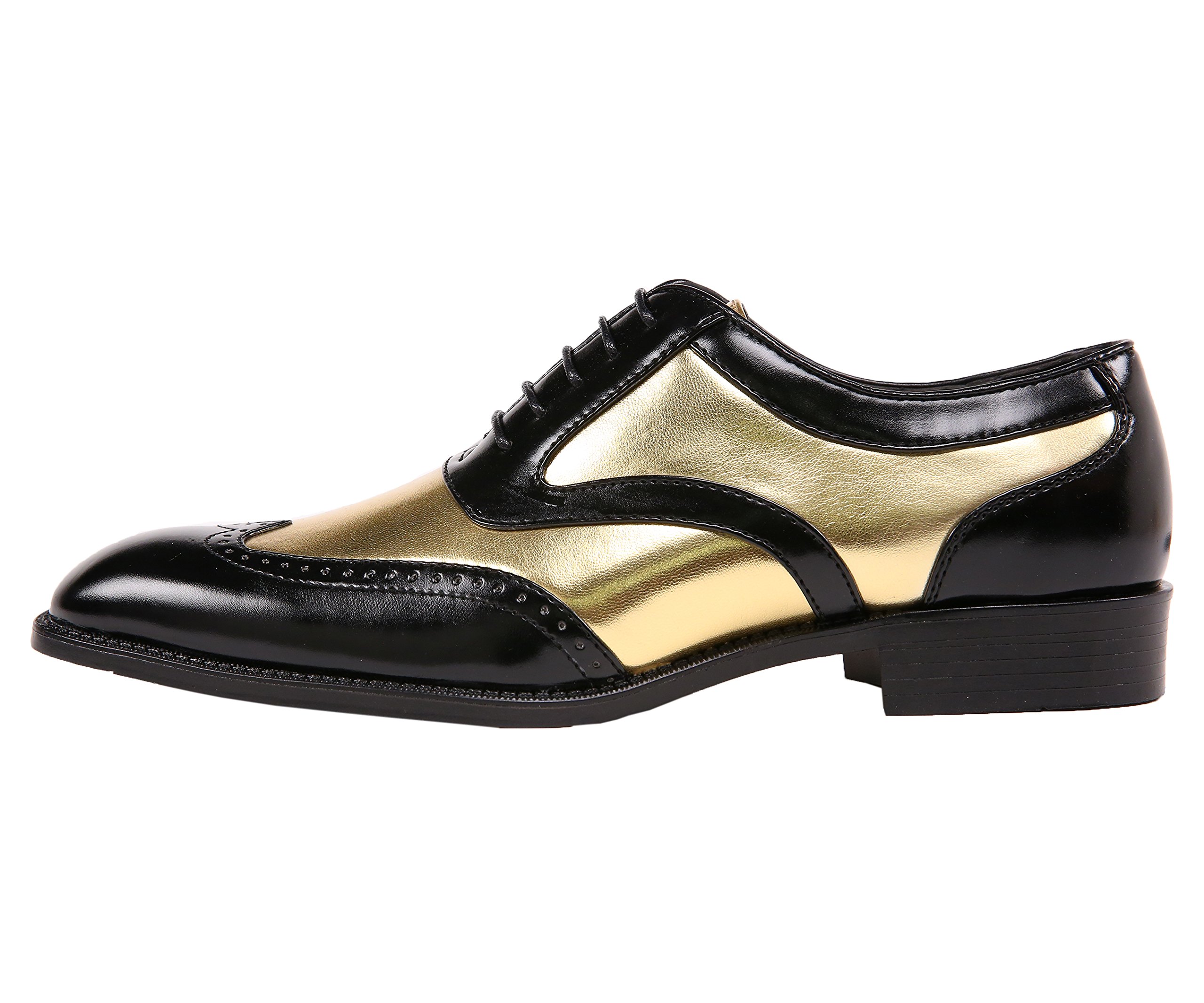 Bolano Lawson Men's Wingtip Oxford Dress Shoes | Two-Tone Shiny Metallic Formal Tuxedo Shoes for Weddings, Business & Special Occasions