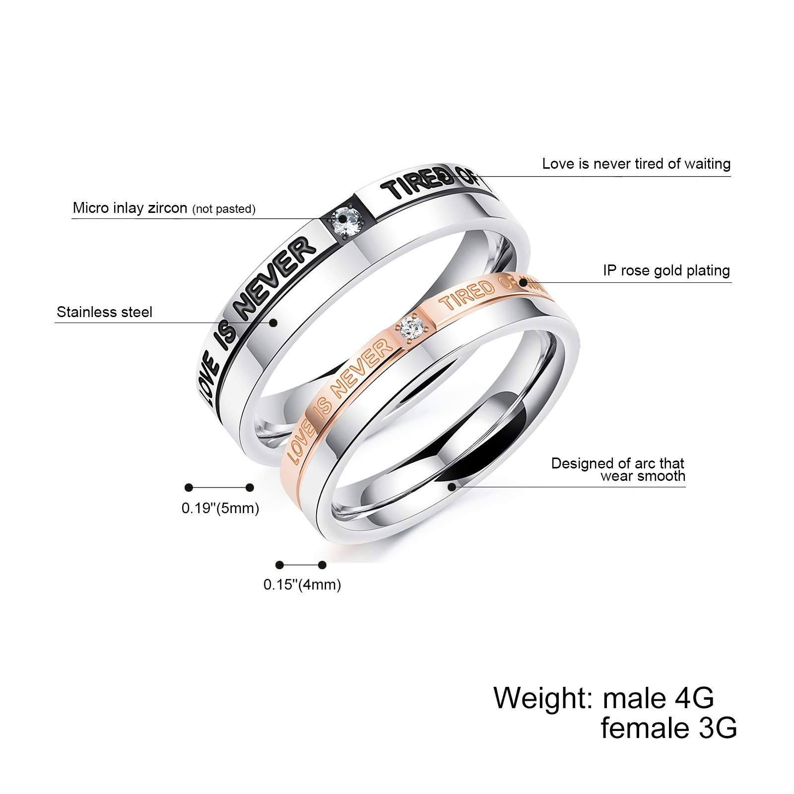 KnSam Stainless Steel Couple Rings - Micro-Inlaid Zircon Black Rose Gold Wedding Bands for Him & Her | Romantic Gift for Anniversaries, Engagements & Valentine's Day