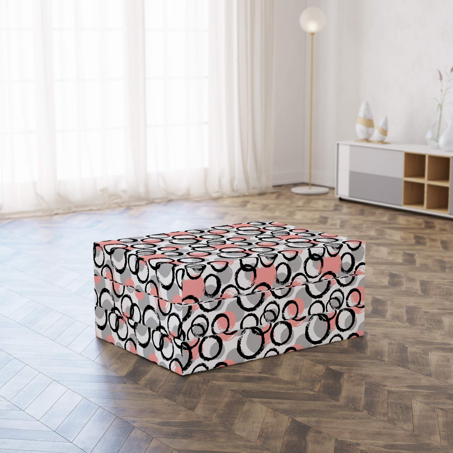 Ambesonne Geometric Foldable Mattress - Brushstroke Circle Art Design, 74.8