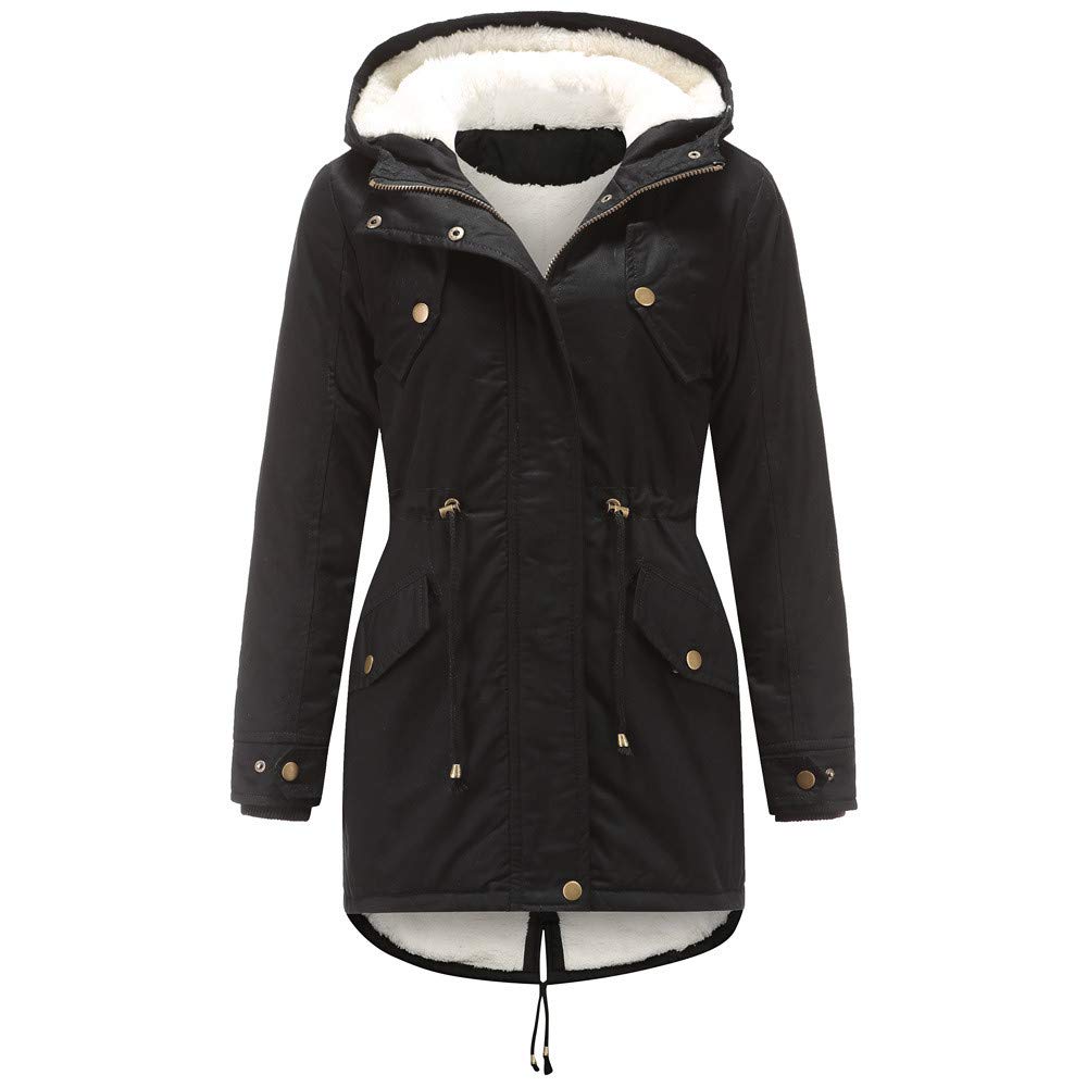 Women's Fleece-Lined Drawstring Hooded Coat - Slim Fit Zip Up Jacket with Warm Padded Interior for Winter | Casual Outerwear for Everyday Wear & Outdoor Activities