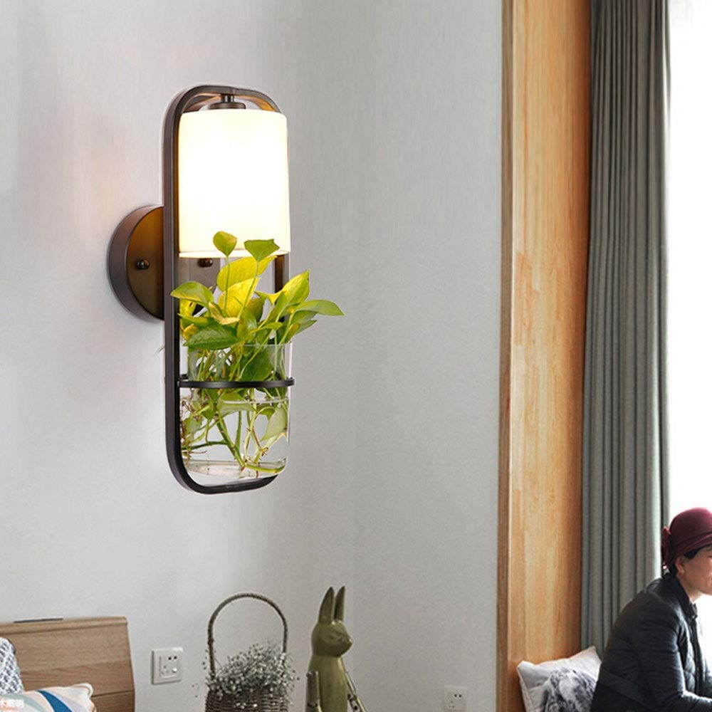 Modern Wrought Iron Wall Mount Lamp with Fabric Lampshade - 40W Glass Wall Light for Living Room, Bedroom & Hallway - Perfect for Bedside Lighting, Balcony, Corridor & Staircase Decor