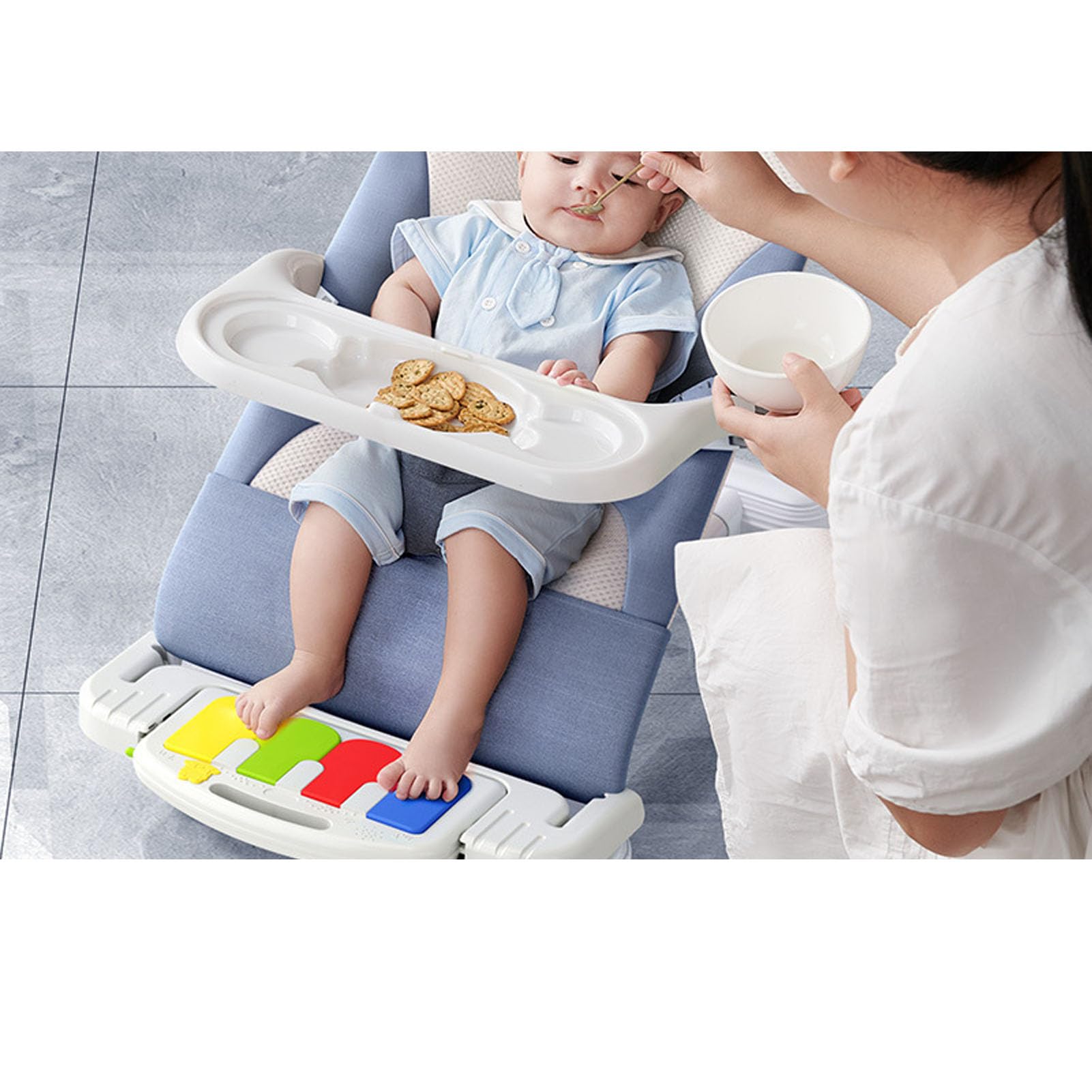 Baby Swing Chair with Removable Tray & Wheels - Infant Rocking Chair with Music & Foot Piano - Perfect for Nursery, Playroom & Daycare Use