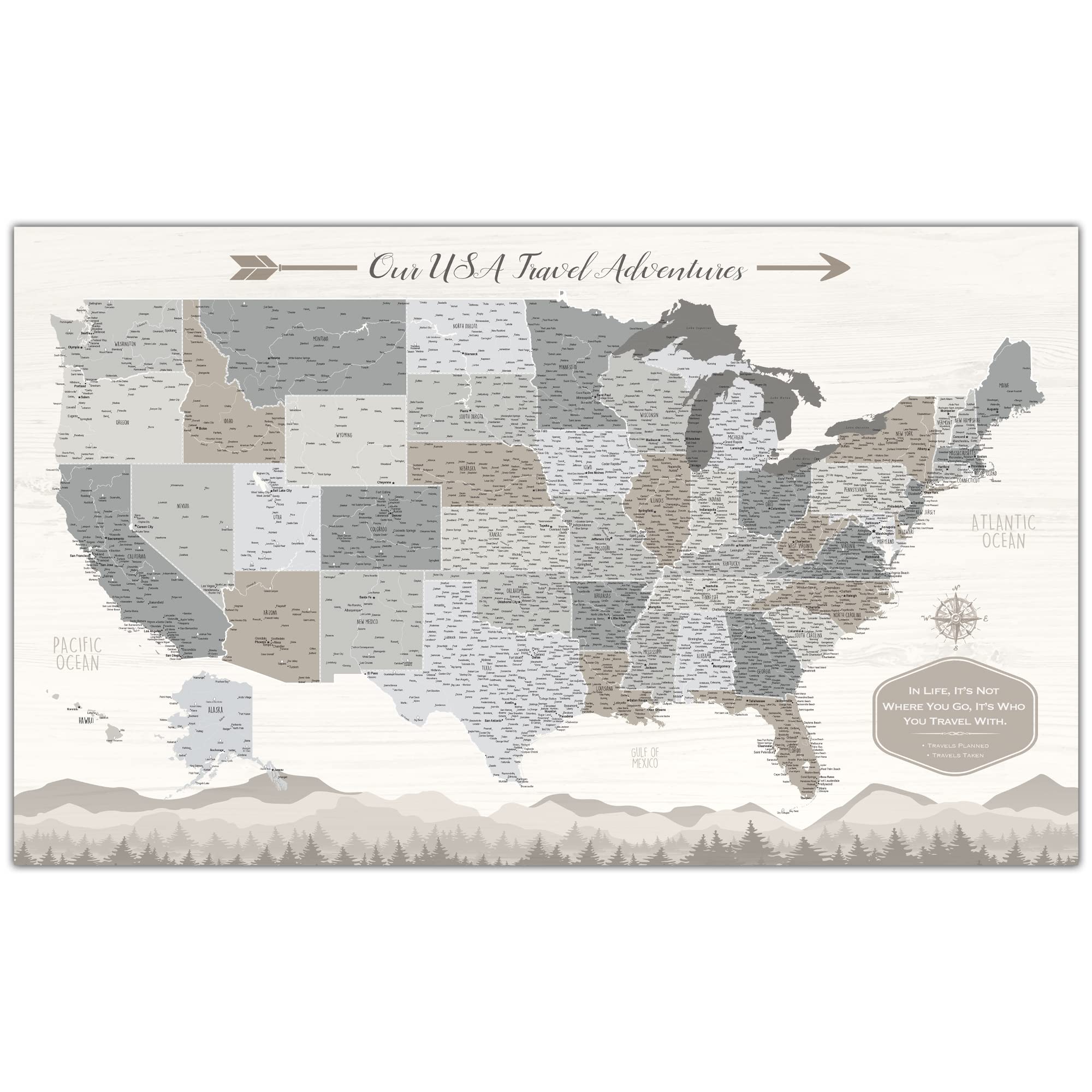 Personalized USA Travel Push Pin Map on Canvas - Custom Farmhouse Style United States Map with Pins to Mark Adventures | Perfect Travel Gift for Wanderlust & Home Decor | Track Trips, Vacations & Road Trips