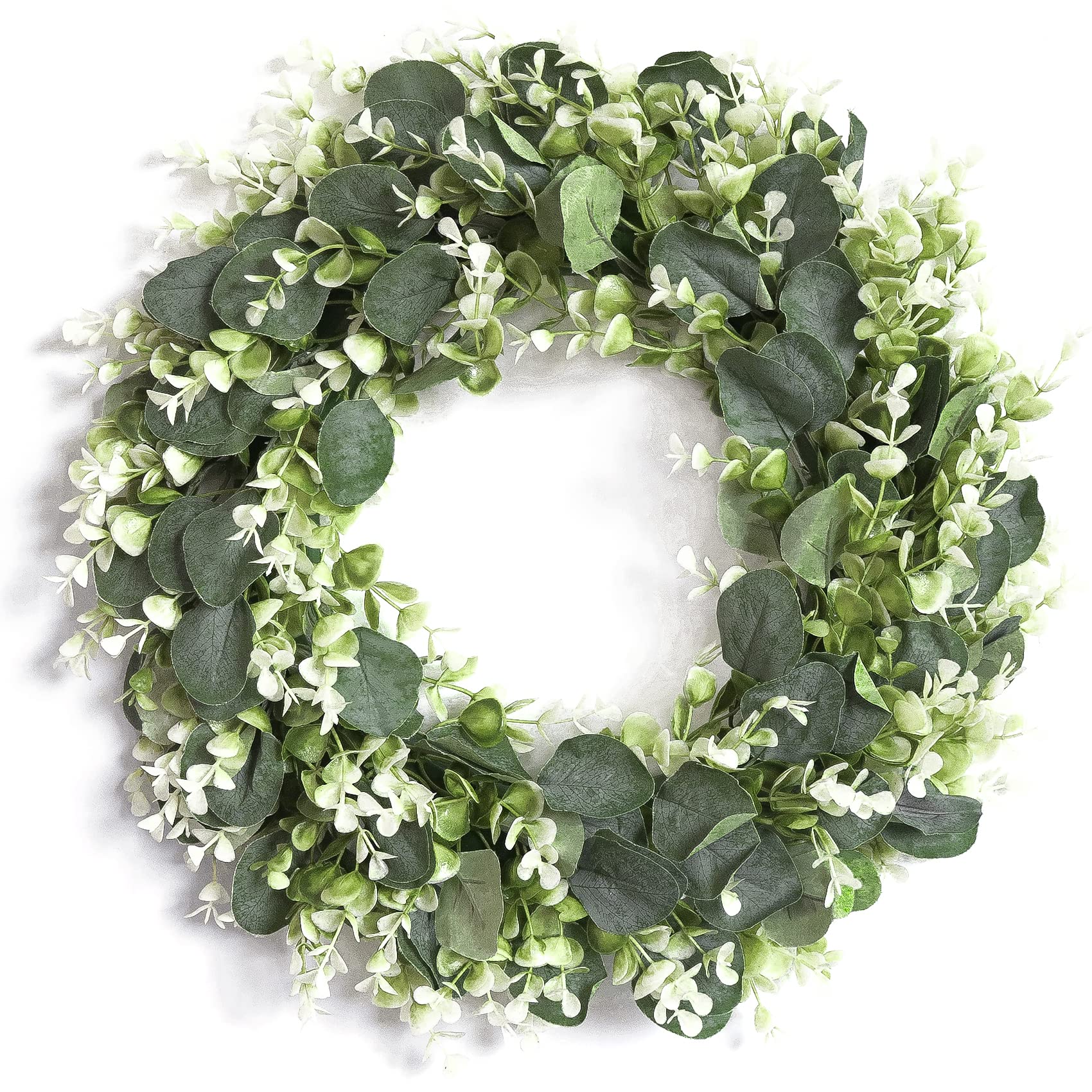 MOIAVAN 16 Inch Artificial Eucalyptus Wreath - Green Leaf Round Wreath for Front Door, Spring Summer Decor, Indoor Outdoor Wall Window Home Farmhouse Decoration - Perfect for Wedding, Christmas, Thanksgiving & Seasonal Home Decor