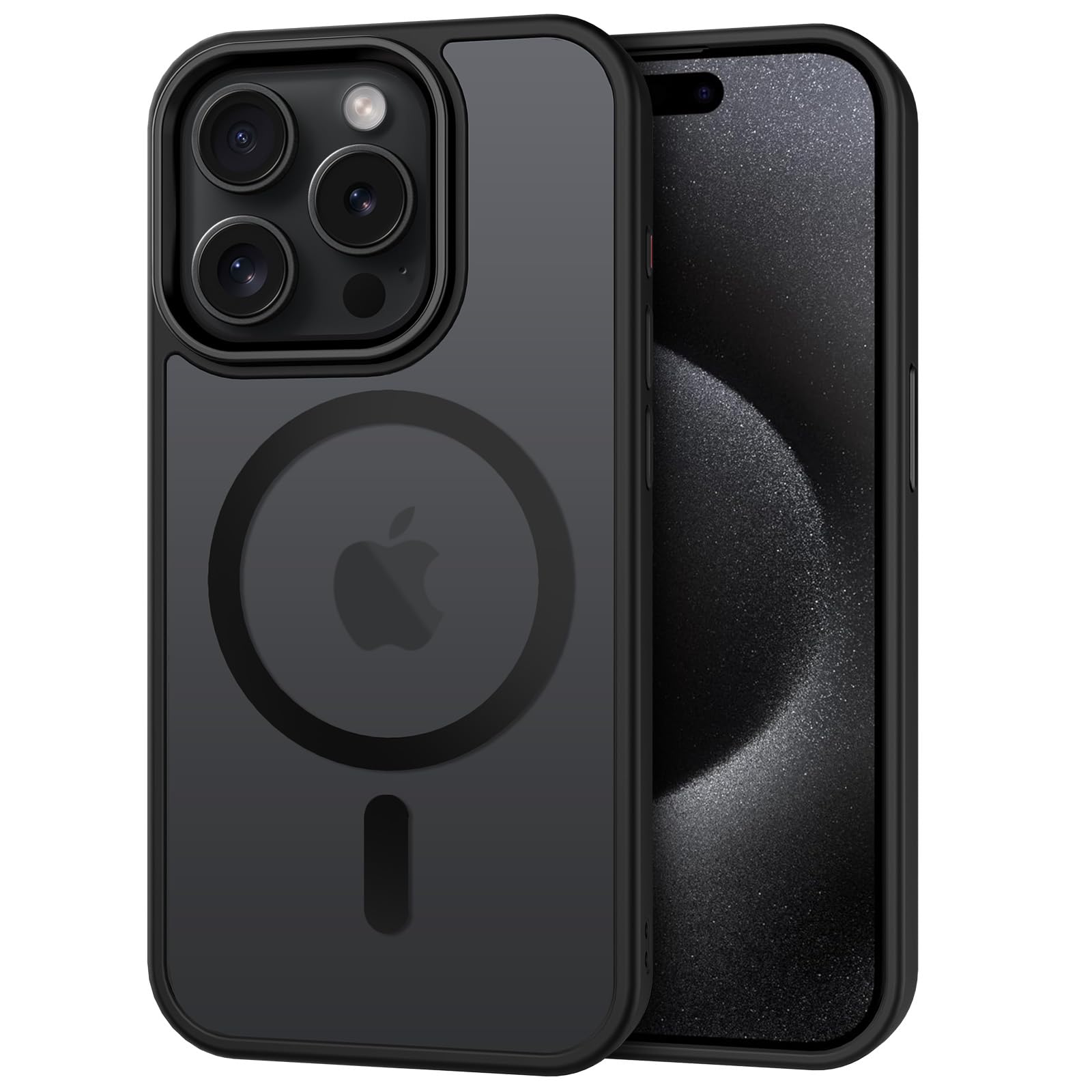 CACOE Magnetic Case for iPhone 15 Pro Max (2023) 6.7 Inch - Slim Anti-Fingerprint TPU Cover with MagSafe & Car Mount Compatibility | Shockproof Protection | Matte Black | Perfect for Daily Use, Commuting & Travel