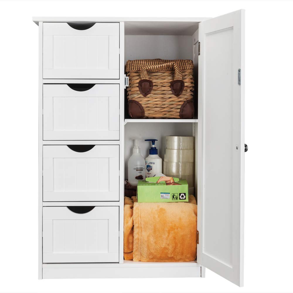 White 4-Drawer Wooden Bathroom Storage Cabinet Organizer - Space-Saving Vanity Organizer for Makeup, Toiletries & Towels - Perfect for Bathroom, Bedroom & Office Organization