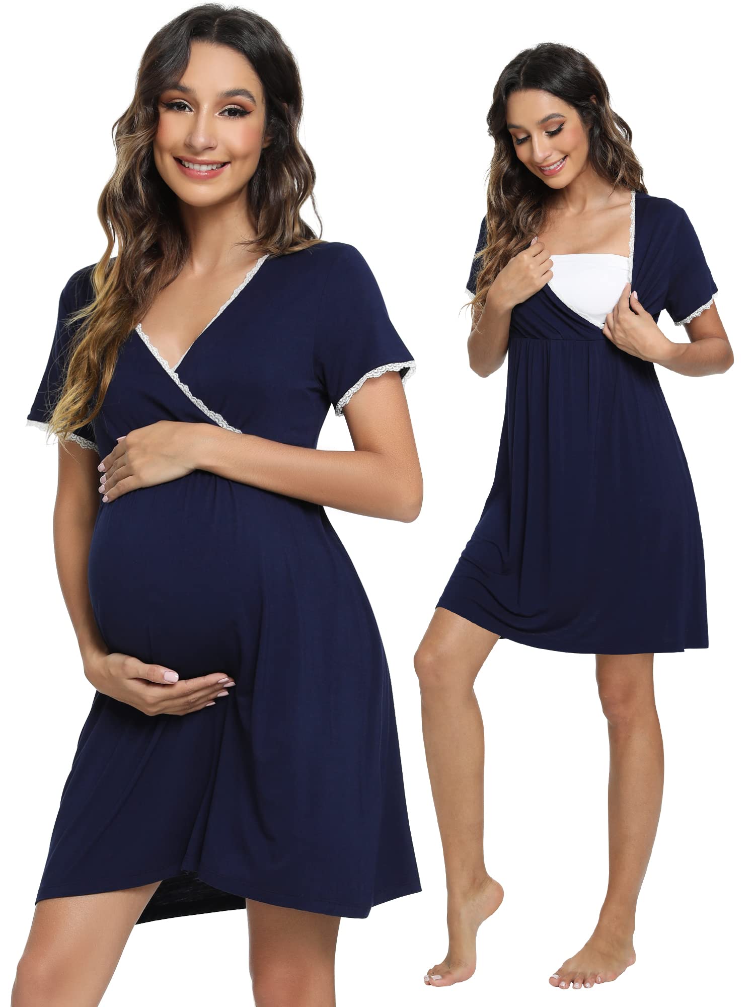 Soft Viscose Bamboo 3-in-1 Maternity Nightgown - Nursing & Delivery Gown with Breastfeeding Access - Comfortable Sleep Shirt for Pregnancy & Postpartum (Sizes S-XXL) - Perfect for Hospital Stay, Nursing at Home, and Relaxing Sleep