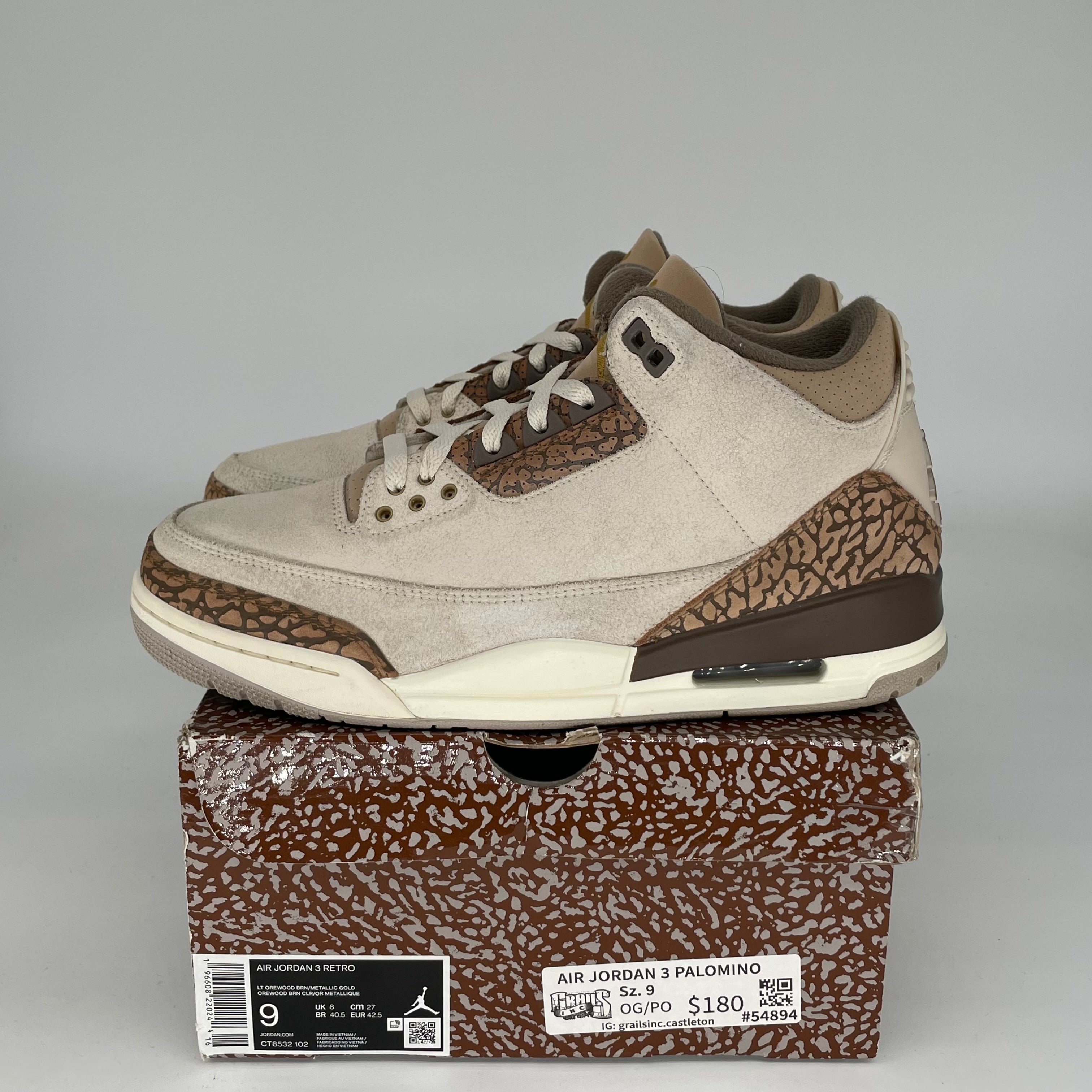 AIR JORDAN 3 PALOMINO Men's Basketball Shoes Size 9 - CT8532 102 Retro Sneakers for Casual Wear & Street Style