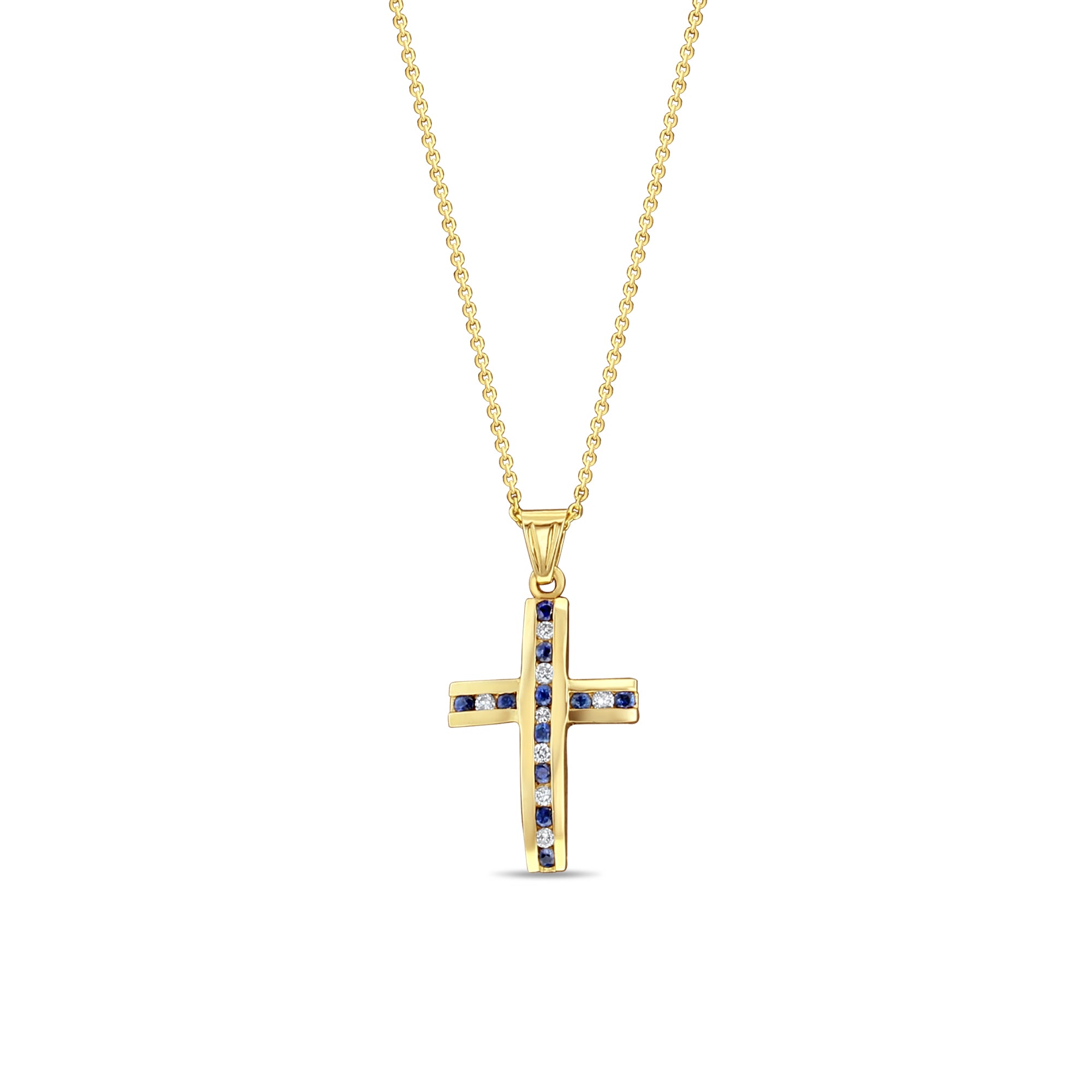 0.5 Carat Channel Set Sapphire & Diamond Cross Pendant Necklace for Women - Elegant Jewelry Gift for Christmas, Baptism & Special Occasions