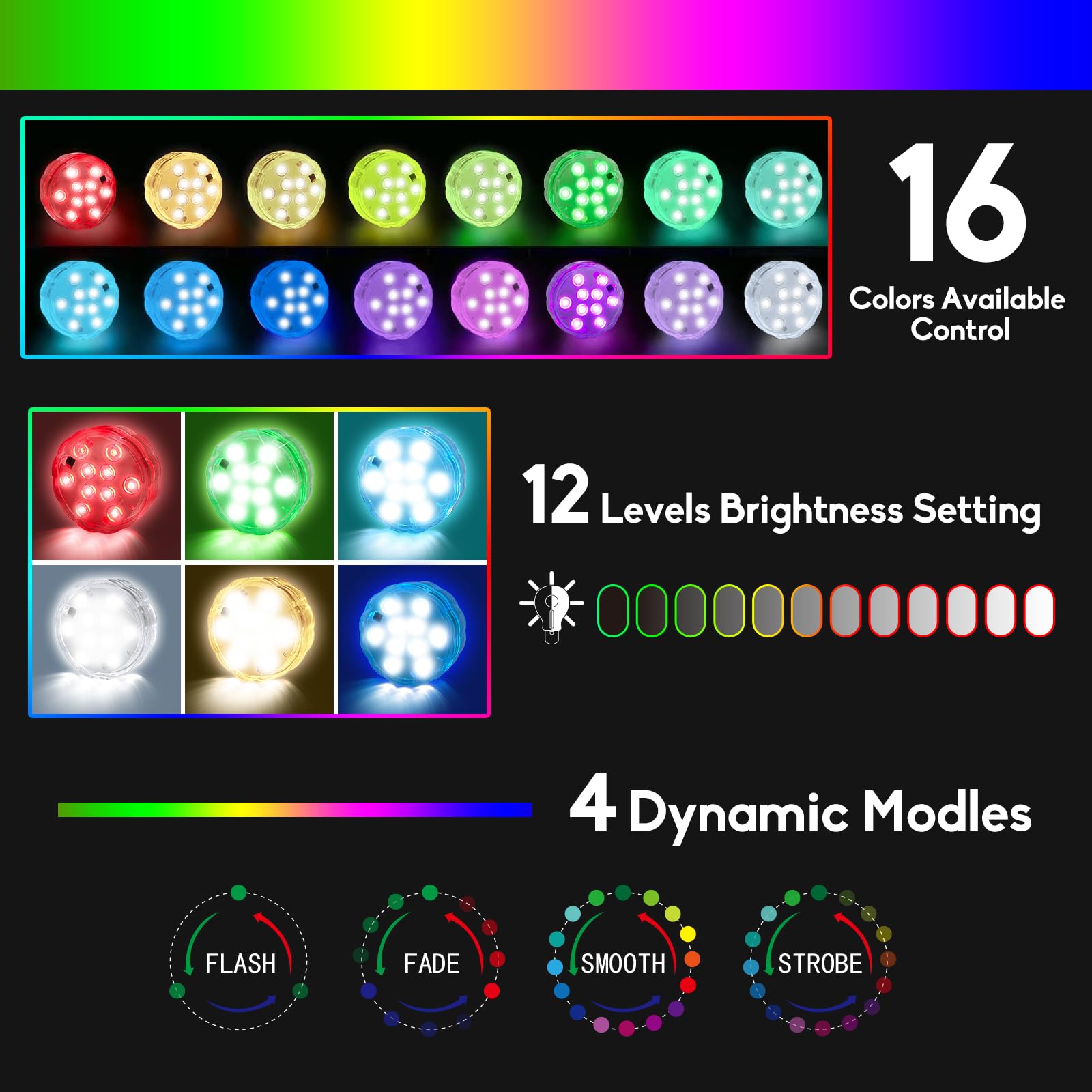 RGB LED Boat Lights with Wireless Remote - Waterproof Marine Lighting for Interior, Deck & Courtesy Use - Battery Operated for Pontoon, Jon Boat, Kayak & Fishing Boats (2 Pack) - Perfect for Night Fishing & Party Lighting