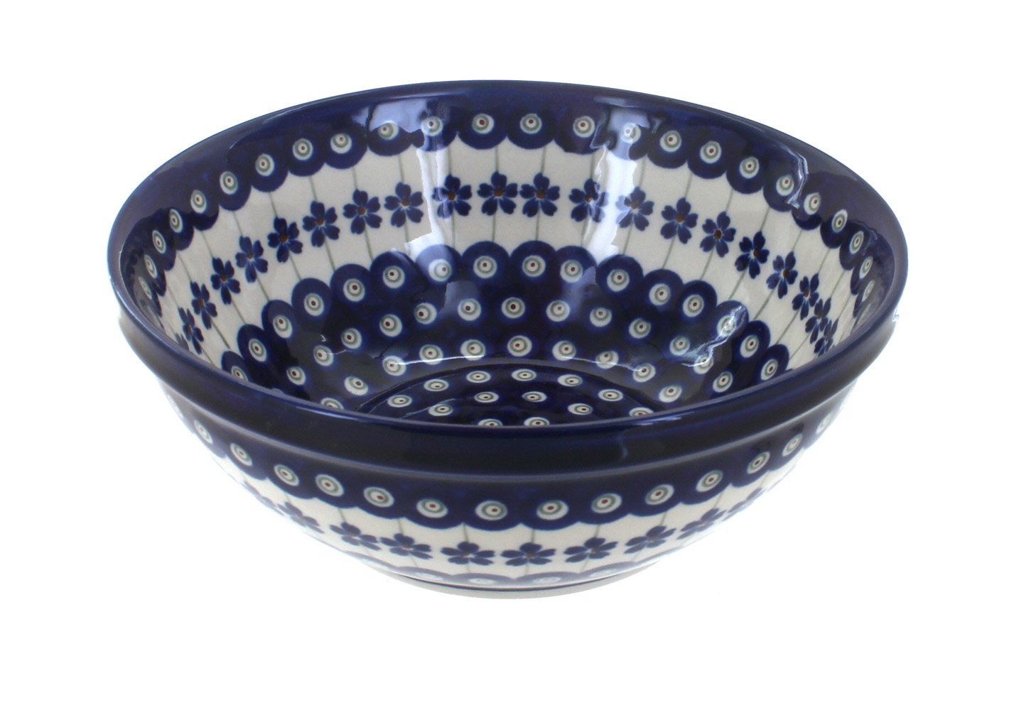 Blue Rose Polish Pottery Flowering Peacock Medium Serving Bowl - Handmade Ceramic Bowl for Dining, Entertaining & Home Decor - Perfect for Salads, Pasta & Centerpieces